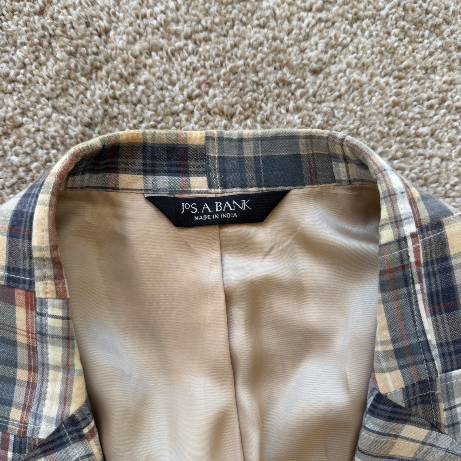 Jos A Bank Sport Coat Mens 46L Multicolor Patchwork Plaid Cotton Blazer