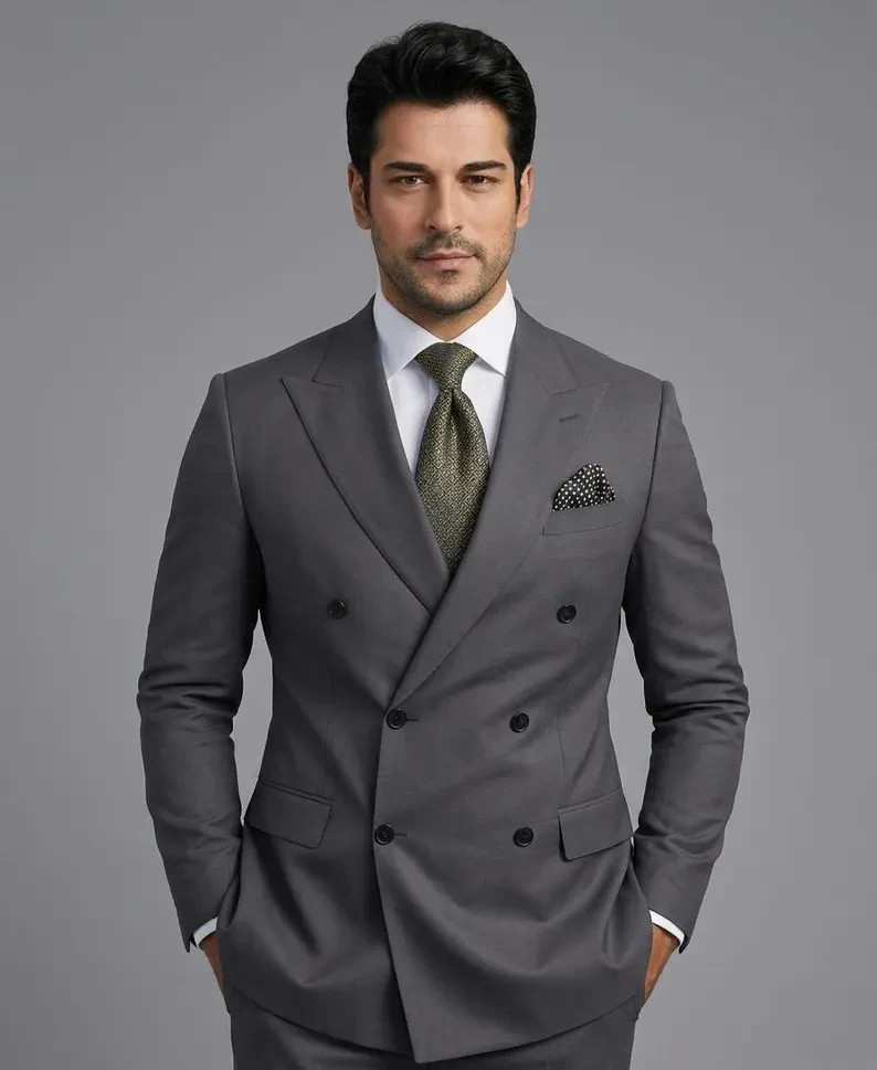 Men Grey 2-Piece Designer Party Wear Suits (Coat+Pants)