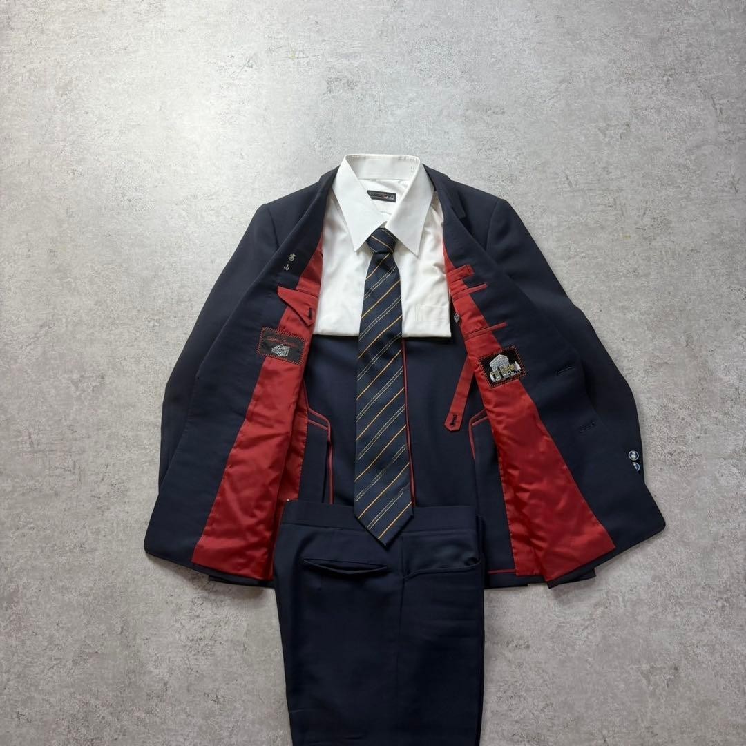 Vintage Men’s Navy Double Breasted 2 Piece Suit Red Lining Size S