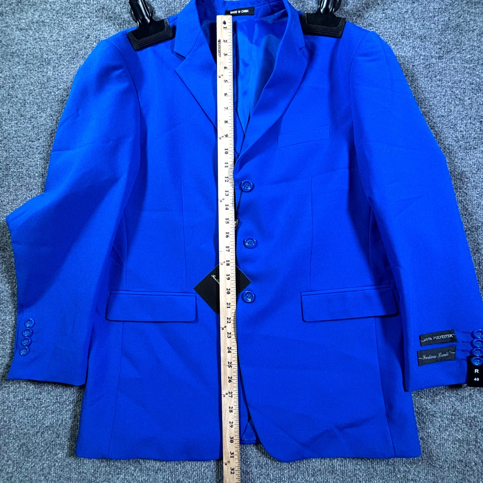 Fortino Landi 2 Piece Suit Set 40R/34W Royal Blue Single Breasted Straight Leg