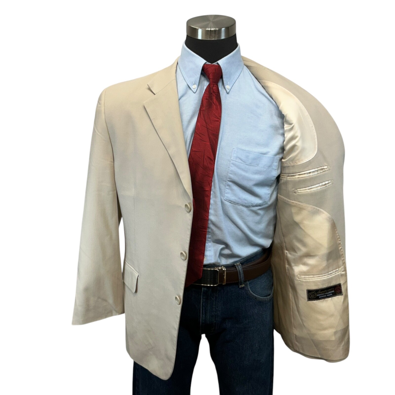 42S LINEAGE MILAN NY Men’s 100% MERINO WOOL Super 120s ivory Beige tan. NEW