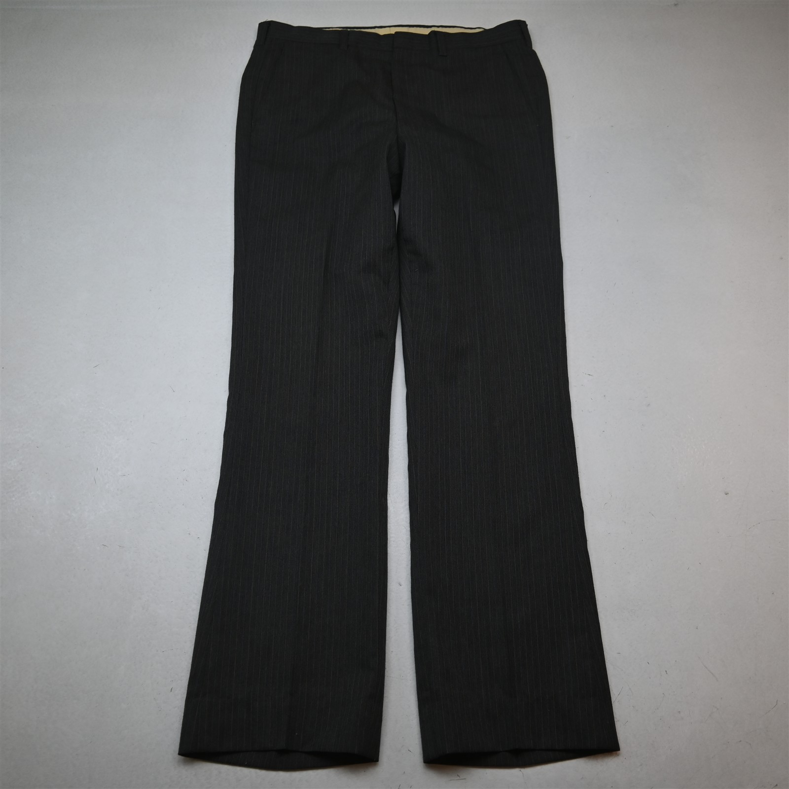 Vtg USA Made 38L 34×34 Taupe Brown Gray Striped Wool Bootcut Mens Suit