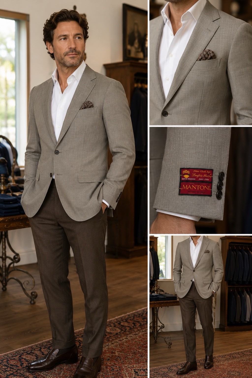 Light Taupe Color Mantoni 2 Button Vent 42 R Sport Coat Classic Fit Superfine