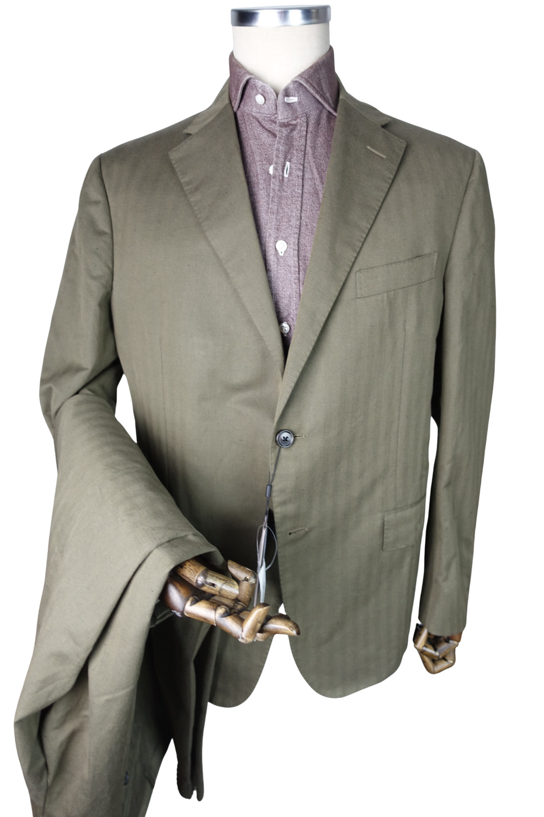 £1430 CORNELIANI NWTS OLIVE LINEN COTTON SUMMER SUIT UK 46 IT 56 40W ITALY