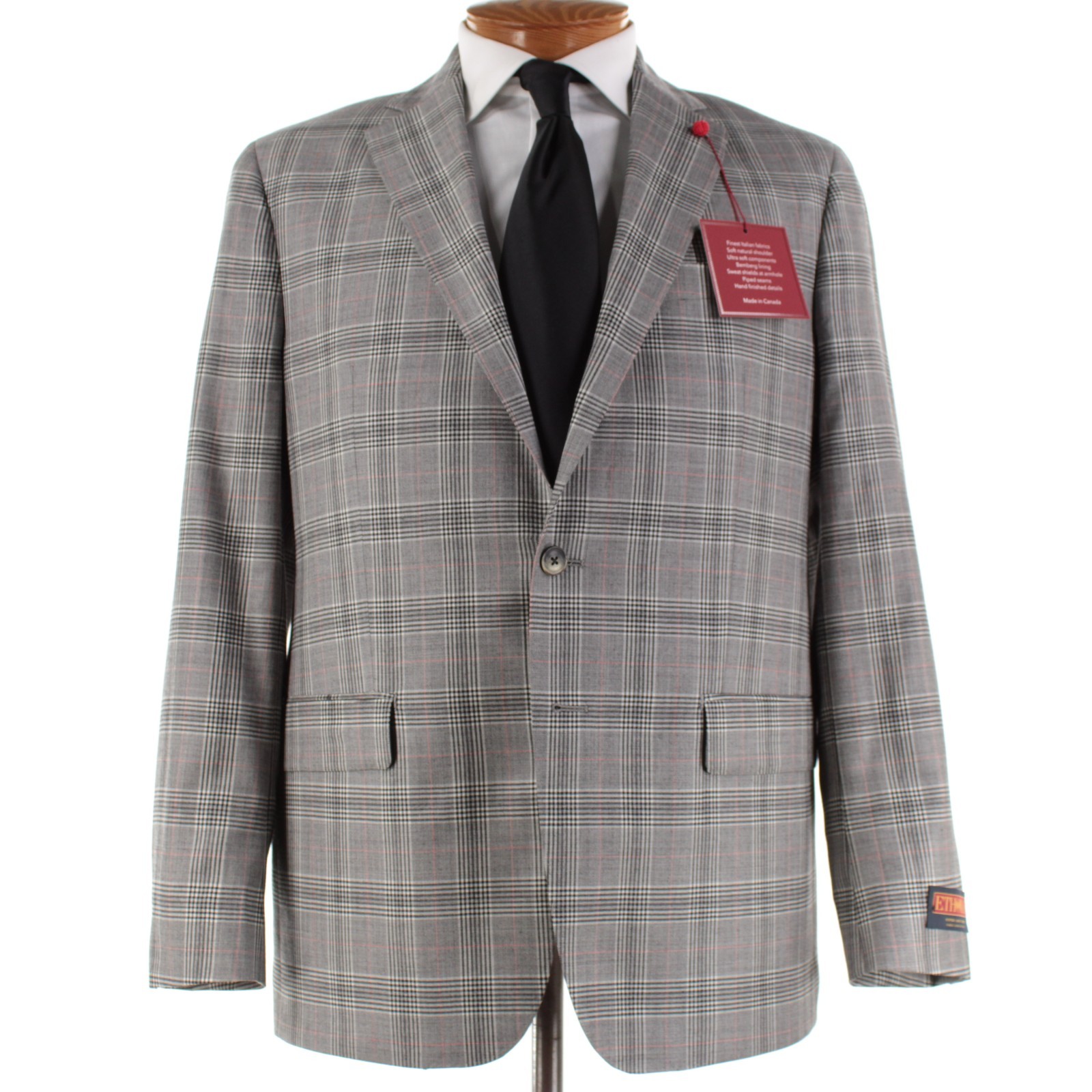 Tailor Red by Peerless NWT Wool Sport Coat Size 42R US In Black/Red/White Plaid