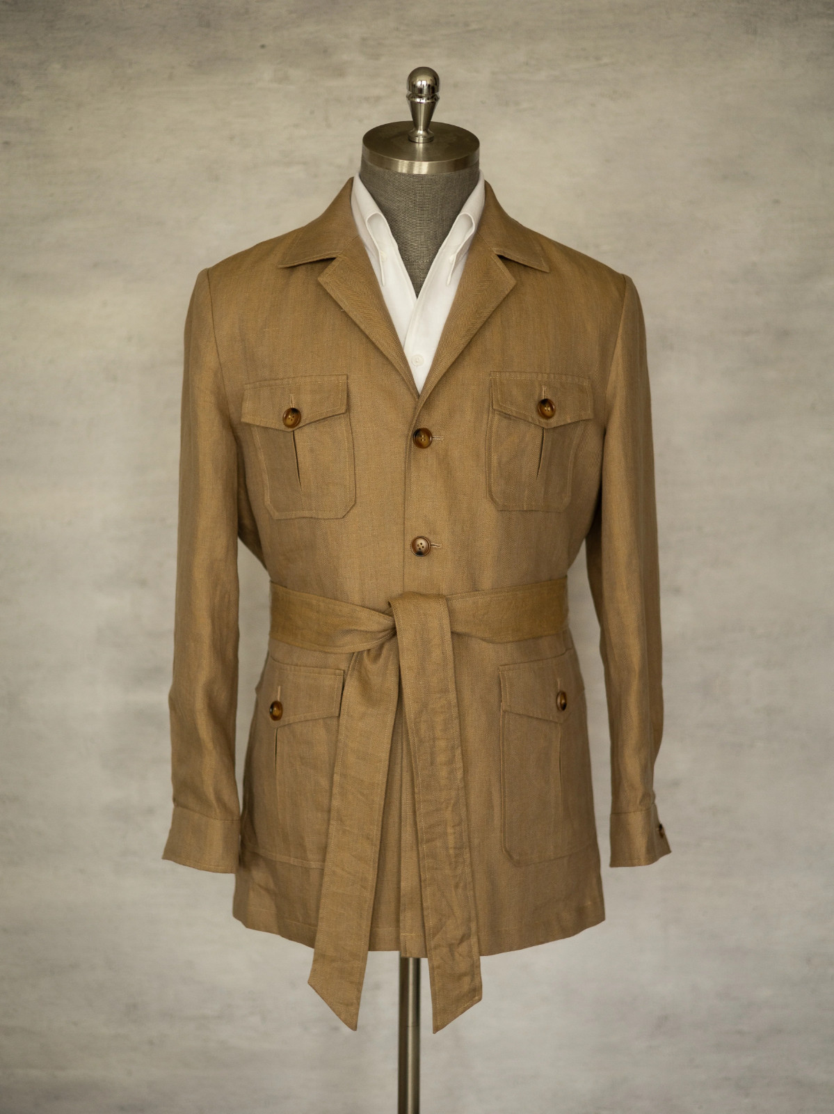 Summer Linen Men’s Safari Jacket with Belt Casual Wear Blazer Lightweight Coat