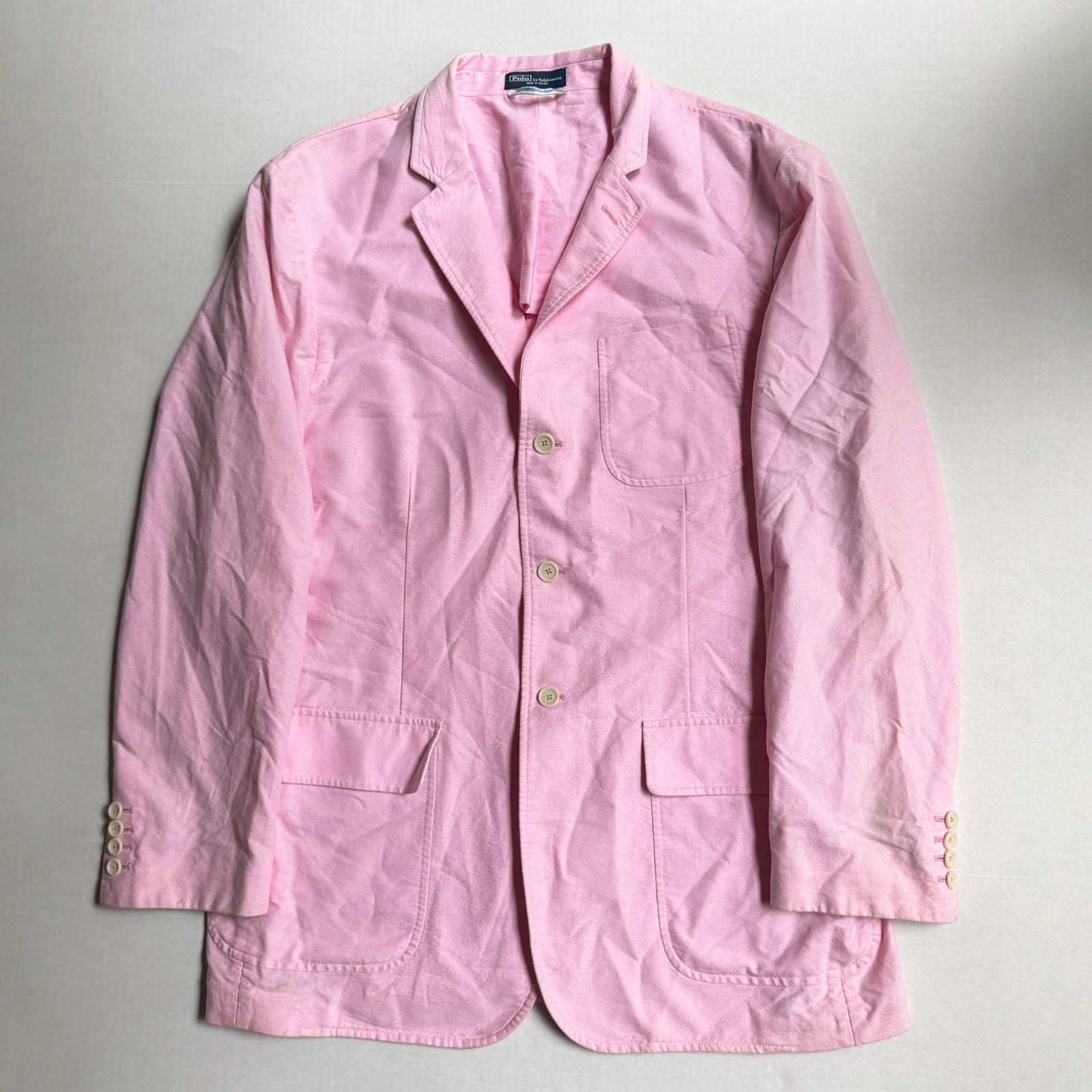 Vintage Polo Ralph Lauren Unstructured Blazer Jacket Men XL Pink Cotton 3 Button