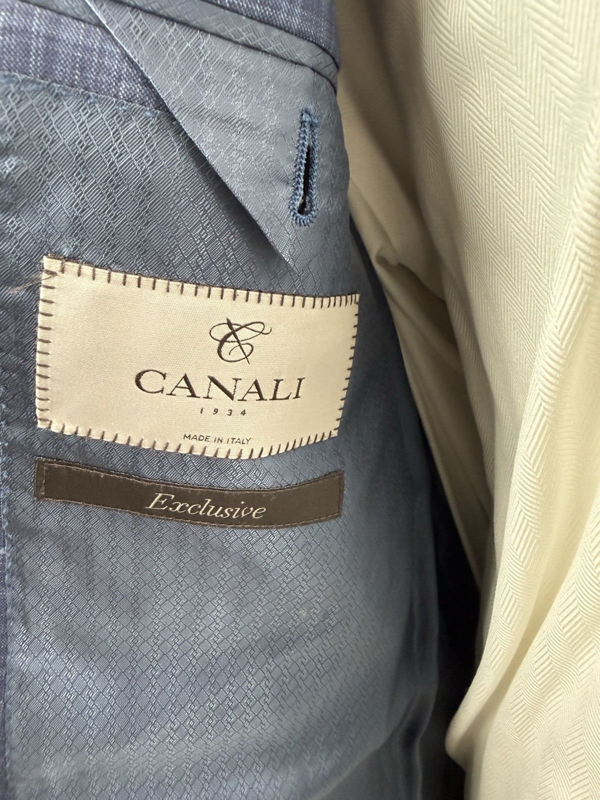 Canali Exclusive Men’s Blue Check Super 150 Wool Silk Suit Sz 44 L Pants 38 X 34