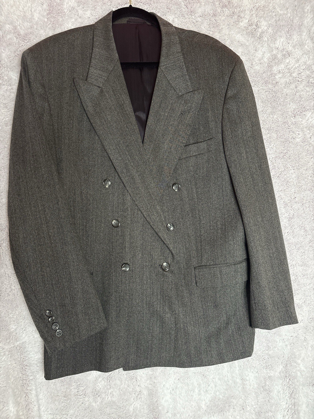 Vintage Fairfax Blazer Mens L Gray Double Breasted 100% Wool Brazil