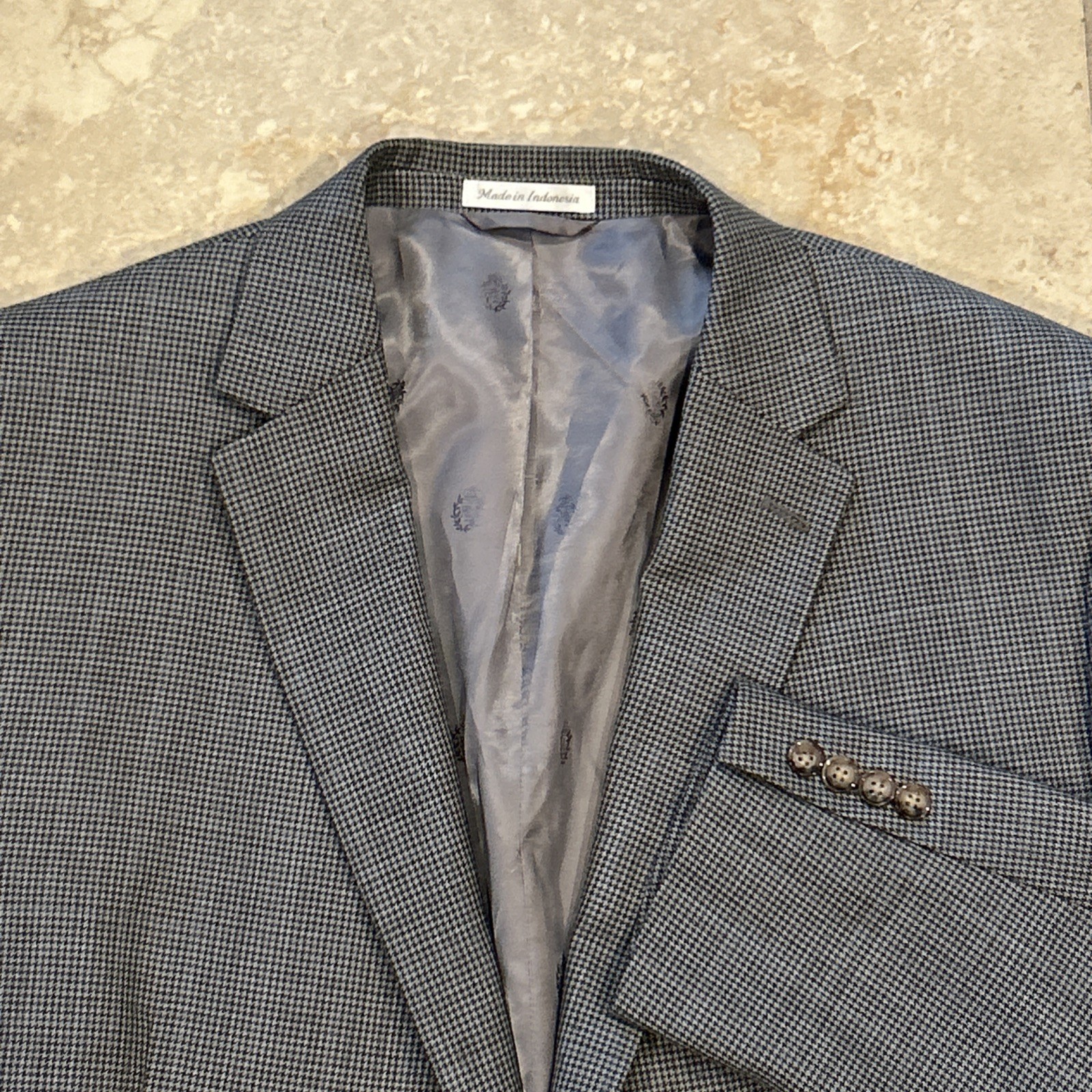 Lauren Ralph Lauren Black Label Blazer Men 48R Grey Houndstooth Wool Sports Coat