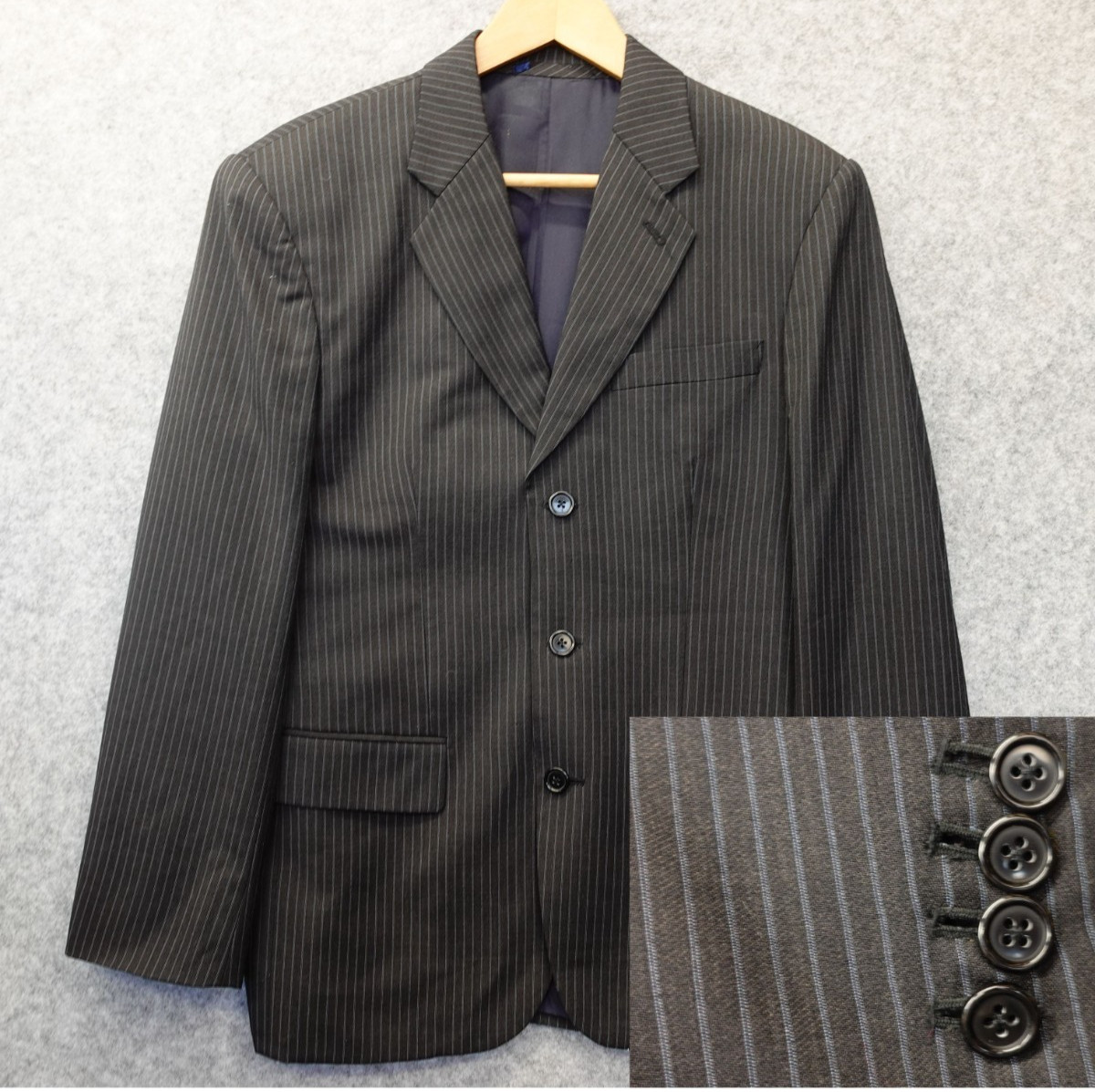 Pinstripe Wool Blazer 38R Mens Slim Navy Blue Bespoke Suit Jacket Surgeon Cuffs