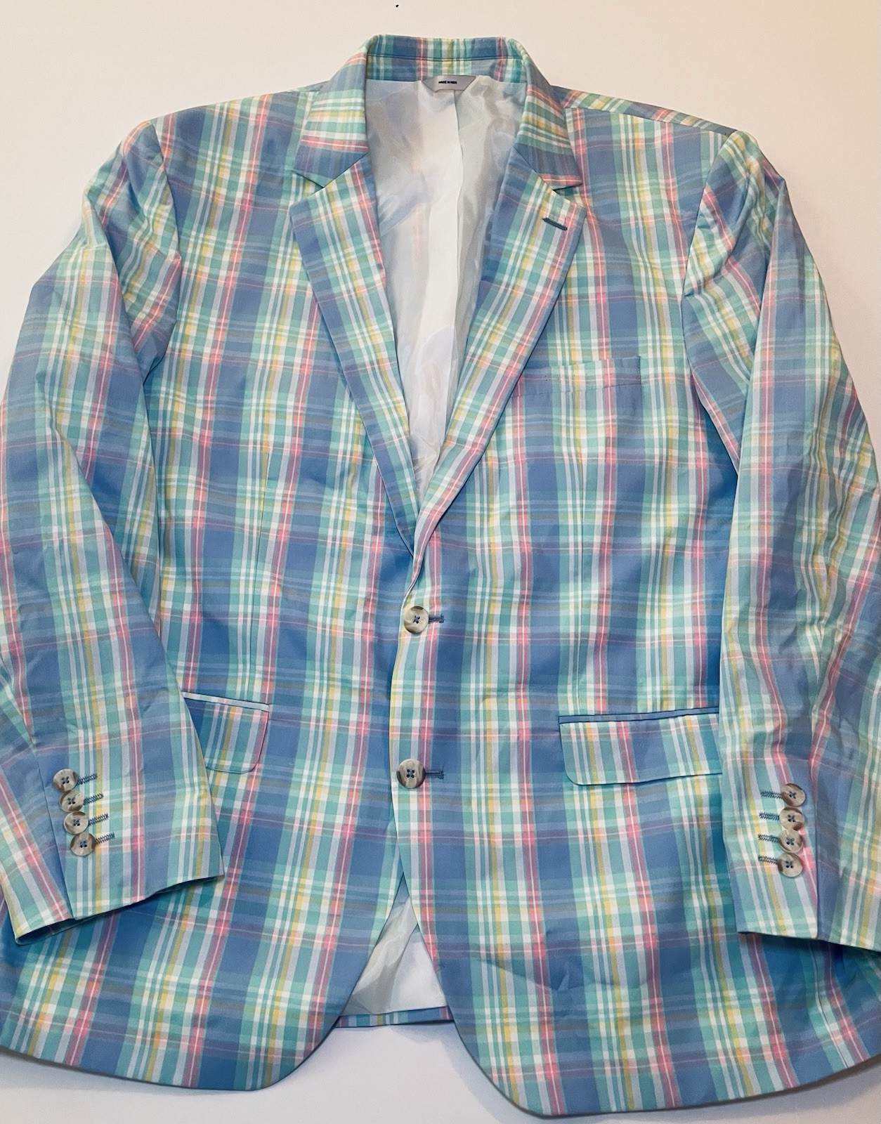 Croft & Barrow Men’s Pastel Plaid Blazer Size 44R Easter Blue Jacket Sport Coat