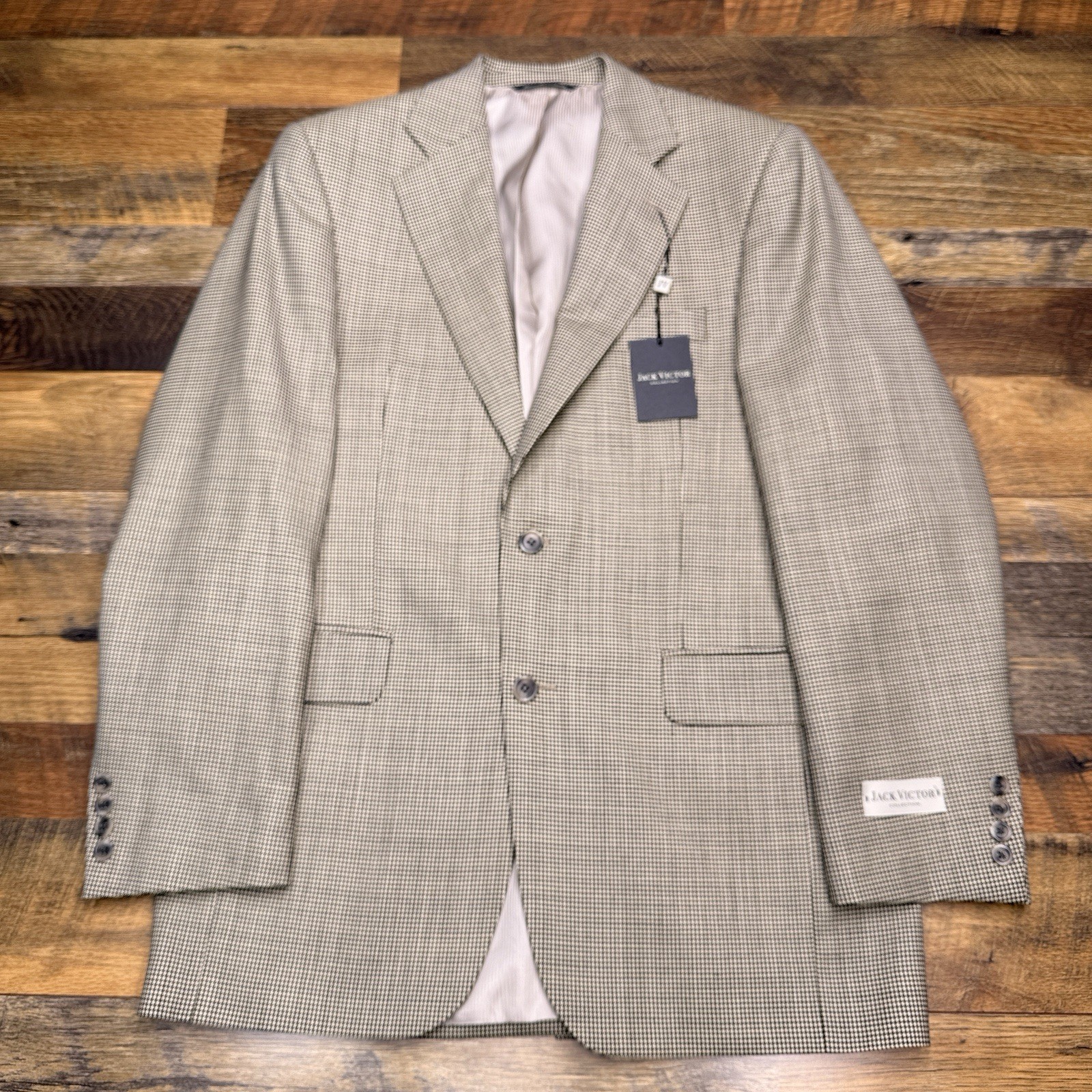 Jack Victor Blazer 38R Houndstooth Black Off White Wool Sport Coat New