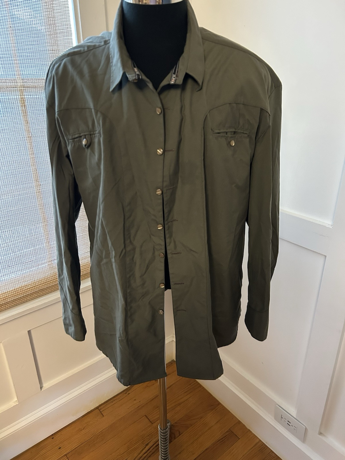 J L Fox Mens Western Wear Button Down Shirt 3 XL 46 Olive Drab Pearl Buttons