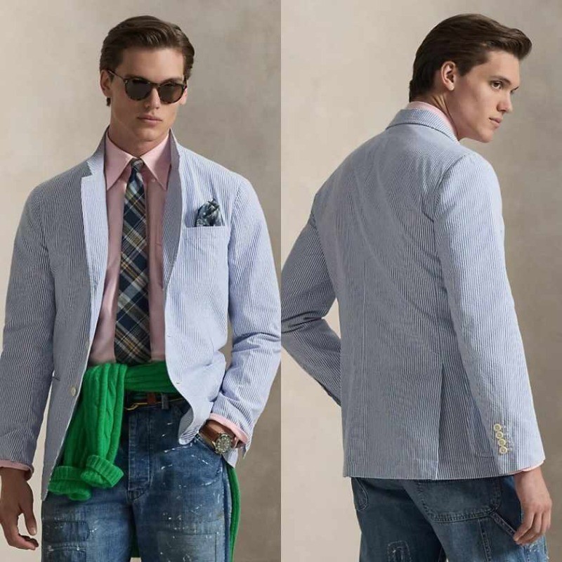 Men’s Striped Jacket for Office Wedding Business Notch Lapel Blazer Regular Fit