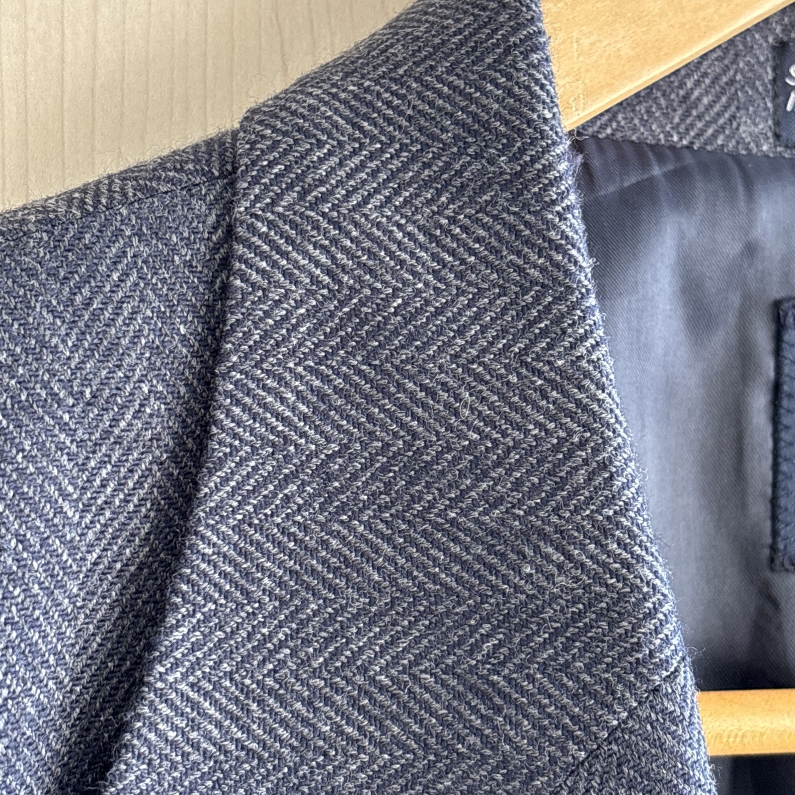 Nautica Blazer Mens 48S Blue Herringbone Lambswool Sport Coat Two Button