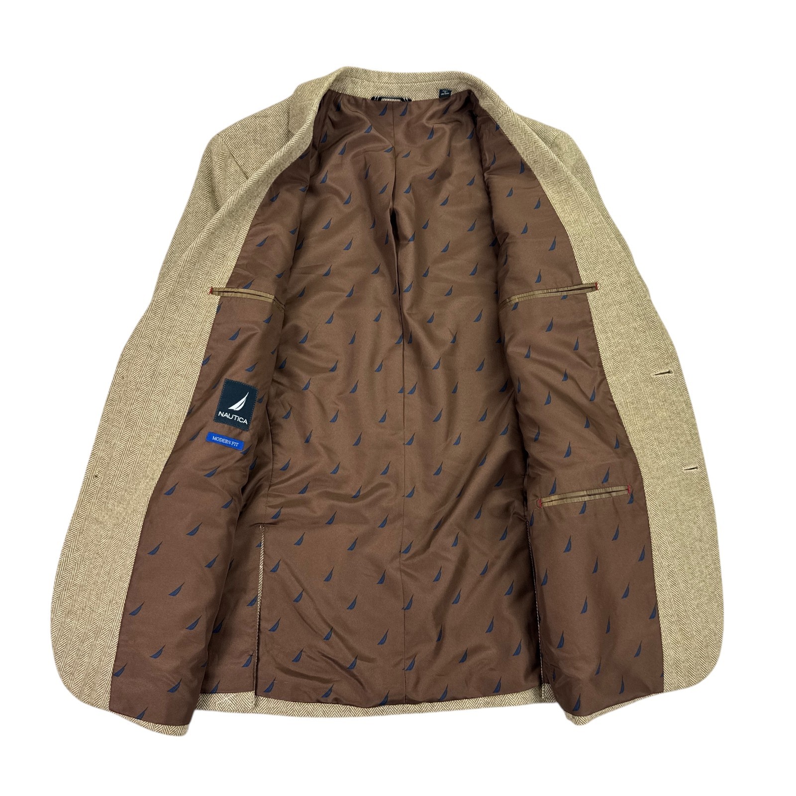 Nautica Mens Modern Fit Solid Herringbone Tweed Sport Coat Tan 40R