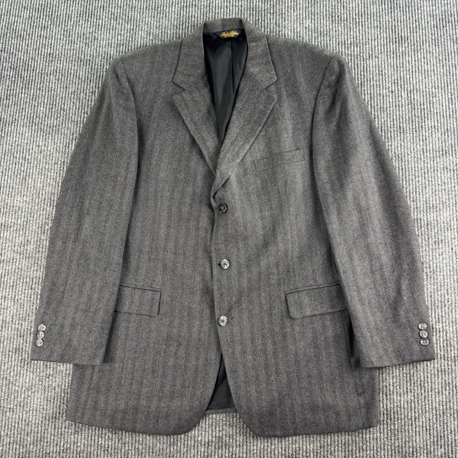 Brooks Brothers Suit Jacket 44L Gray Wool Cashmere Herringbone Flannel Luxury