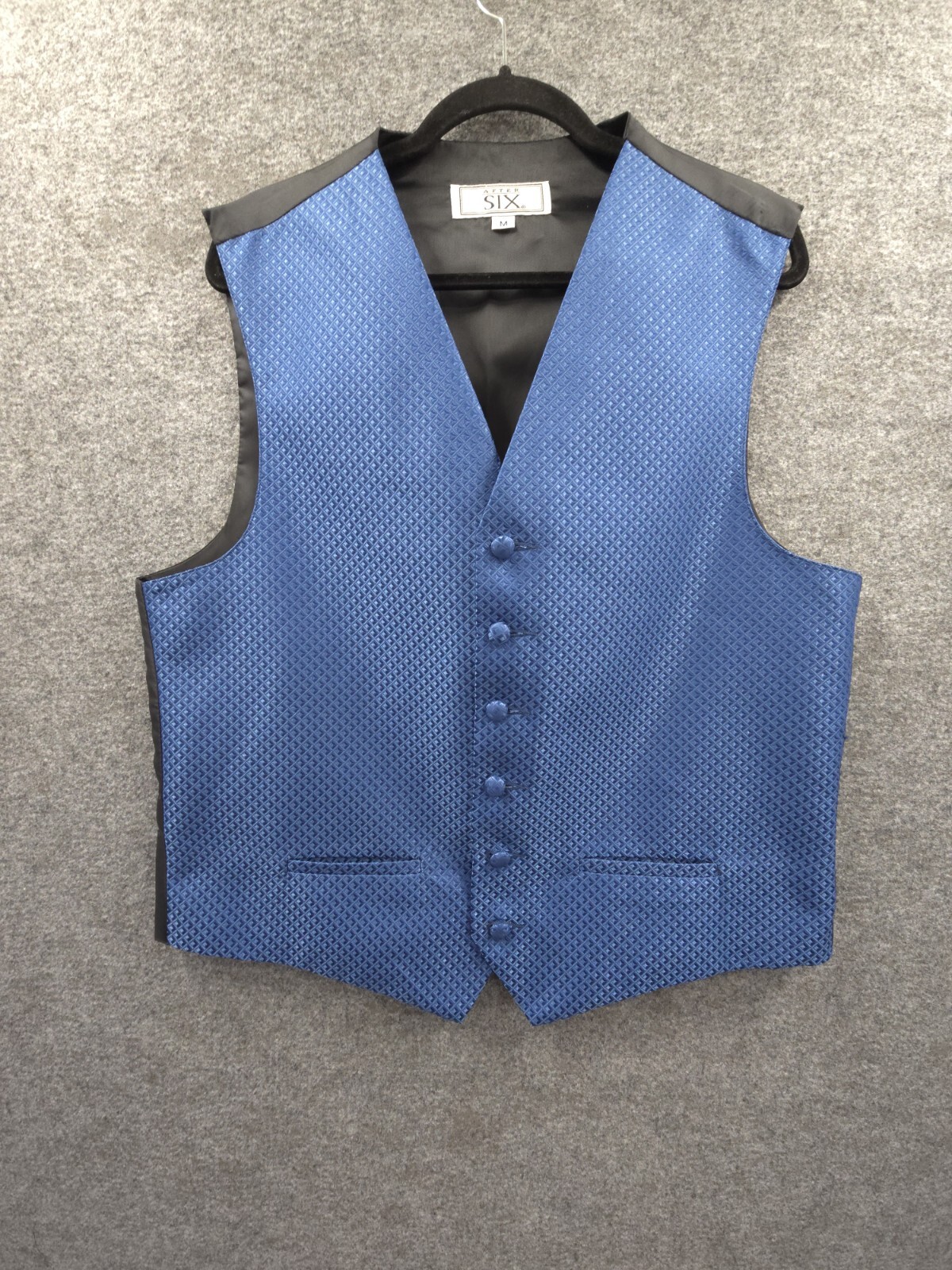 After Six Suit Vest Mens Medium Button Up Pockets Lined Blue Geometric NWT