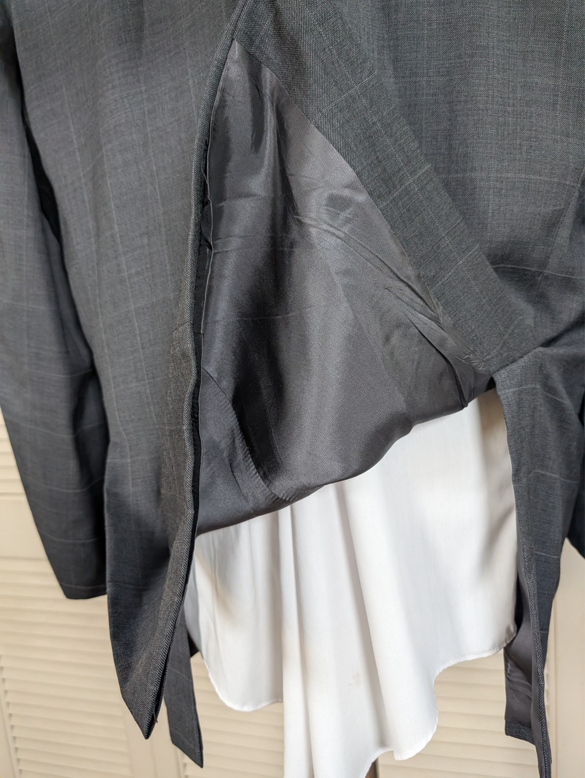Jones New York JNY 2 Piece Suit Mens 46L 40×31 Gray Windowpane Check Wool Grid