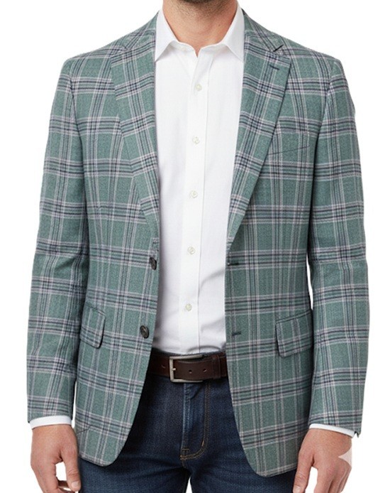 Nautica Men’s Modern-Fit Branford Sport Coat- Mint Plaid, Size 42R