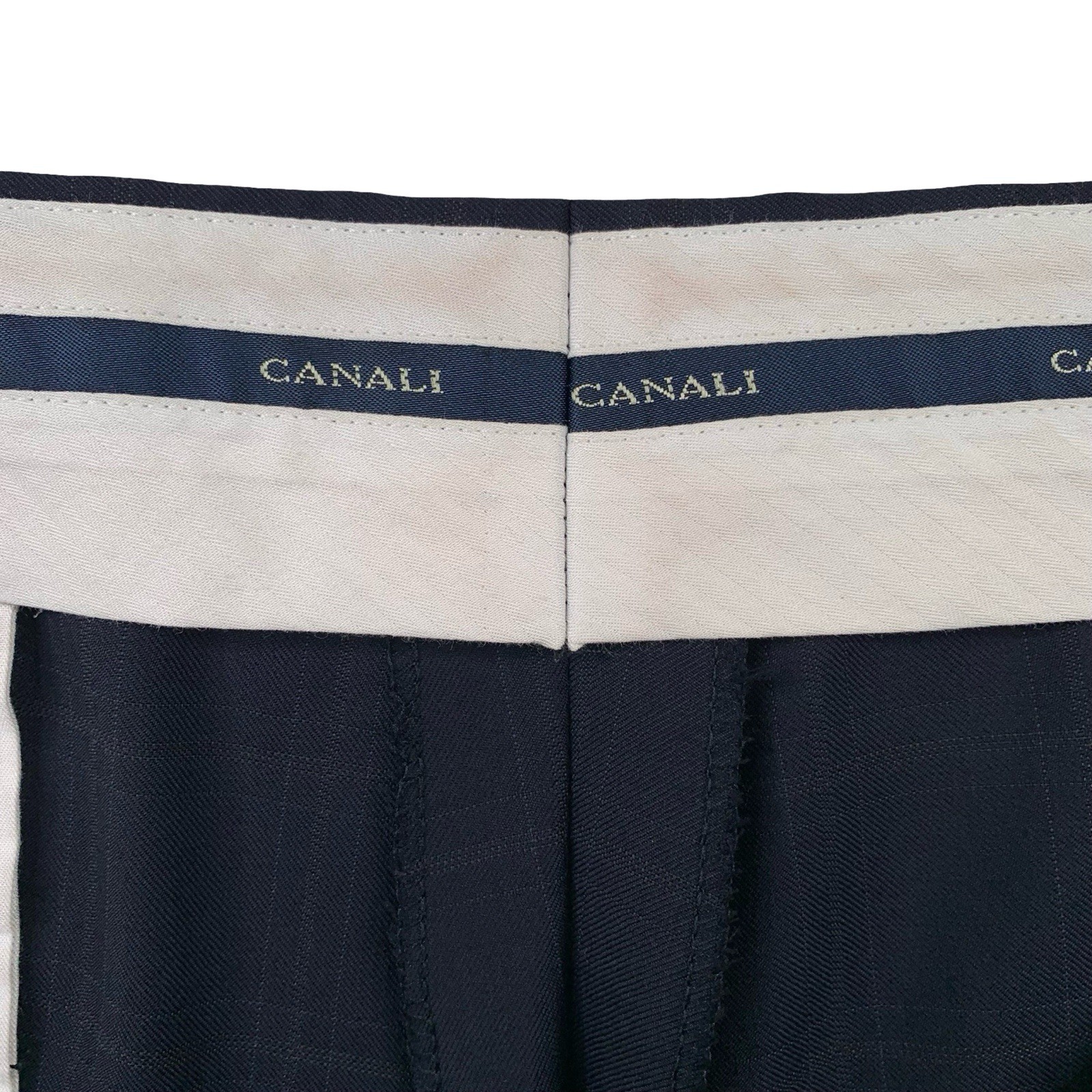 Mens 44 R Canali Blue Label ” Classic Cut ” Navy Blue Windowpane Plaid Suit