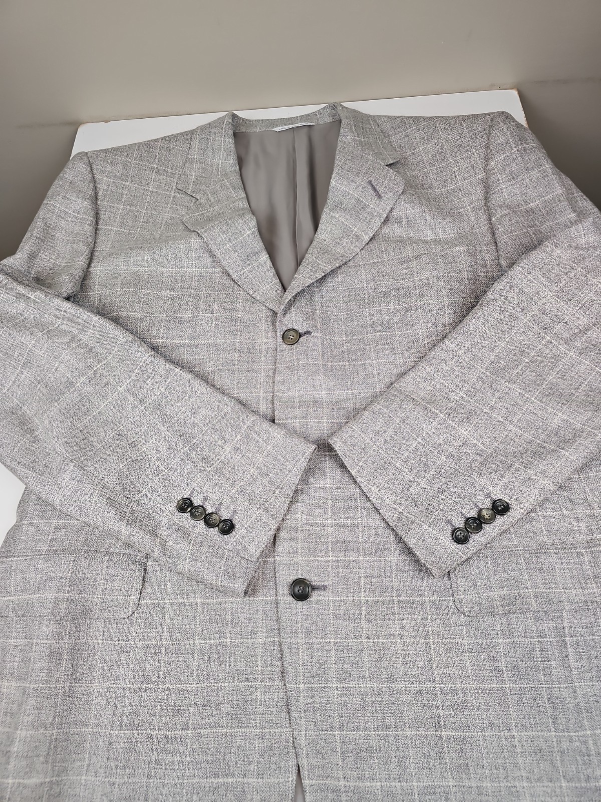 Canali Blazer Wool Silk Linen Sport Coat Jacket Windowpane Gray Mens Size US 48L