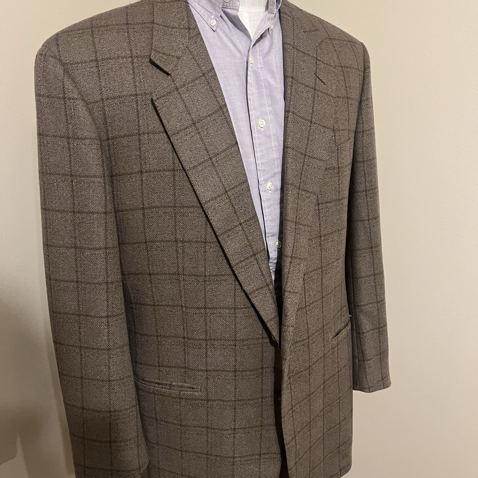 Corneliani Wool Cashmere Blazer Brown Tan Windowpane 46L
