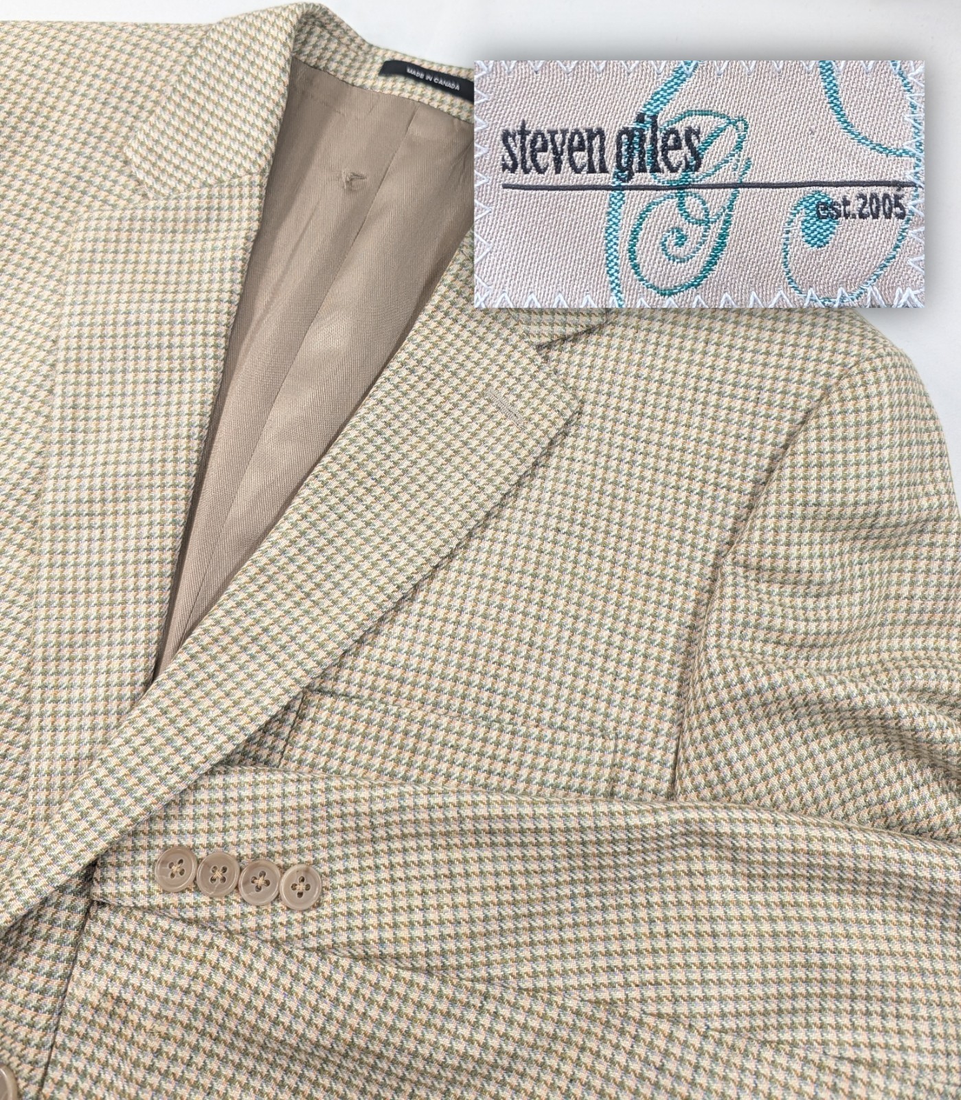 Samuelsohn Steven Giles Blazer Mens 42R Silk Ivory Green Suit Jacket Sport Coat
