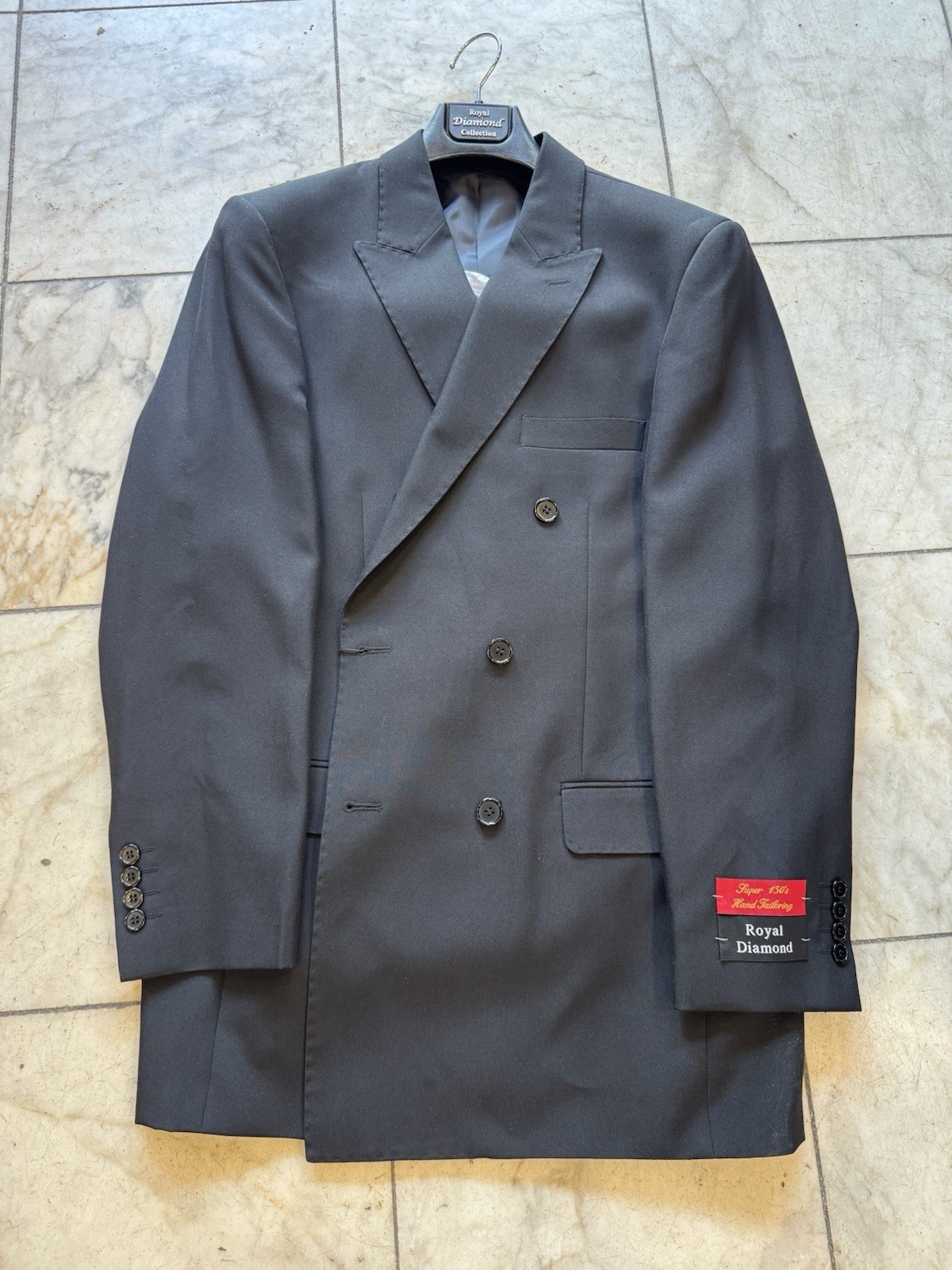 NWT ROYAL DIAMOND Men’s Black Double Breasted Suit Size 56R