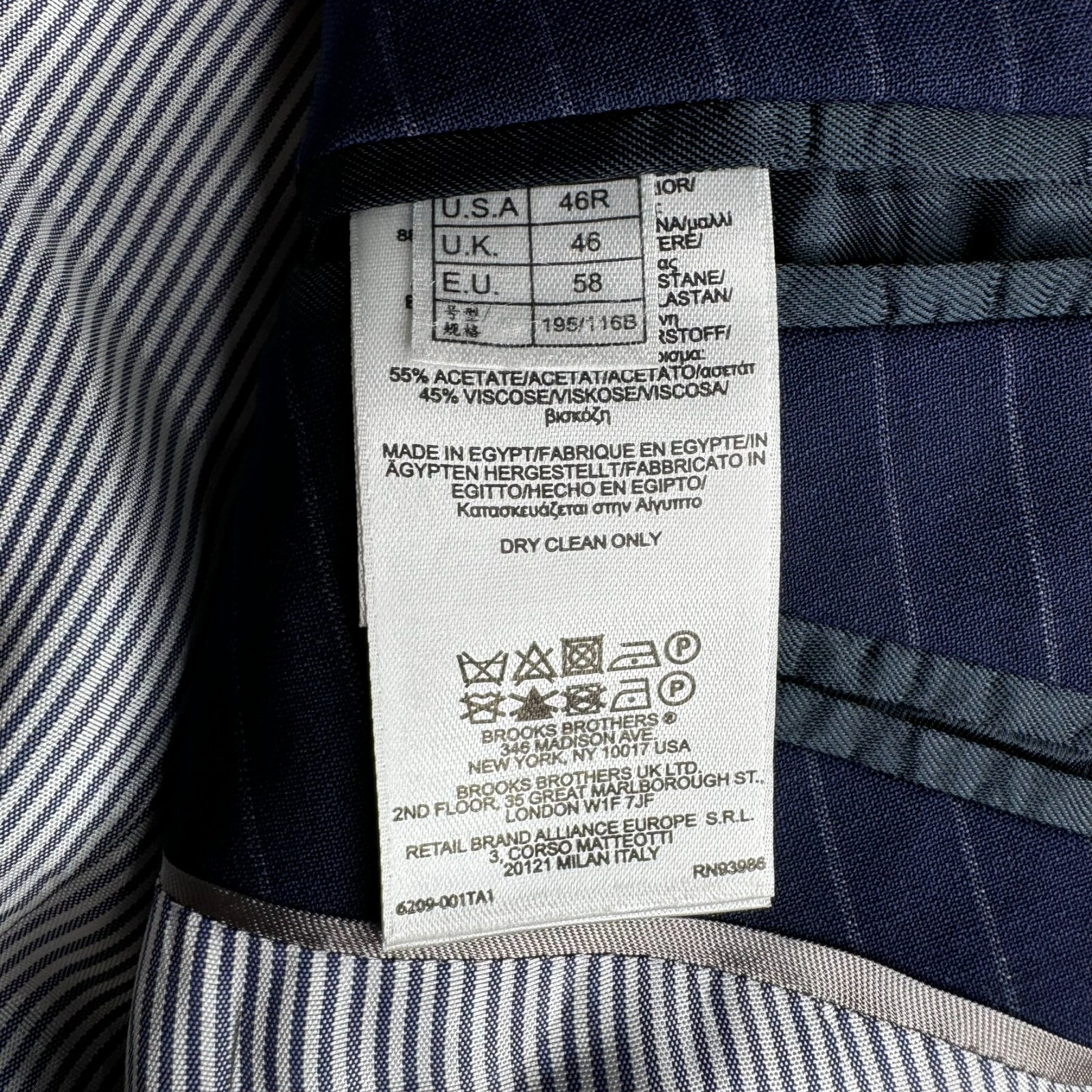 Brooks Bros Explorer Jacket Blazer Sz 46 46R Navy Blue Stripe Fitzgerald Wool