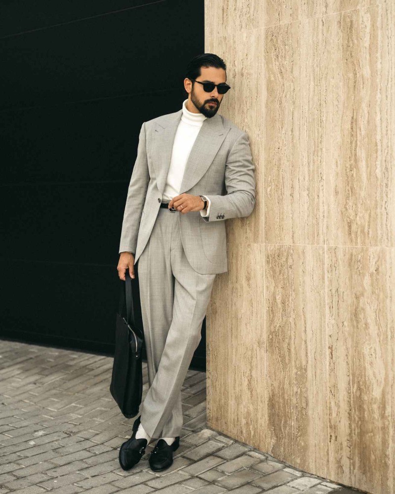 Summer Men’s Gray Wide Lapel Single Breasted Suit Business Office 2 Pieces