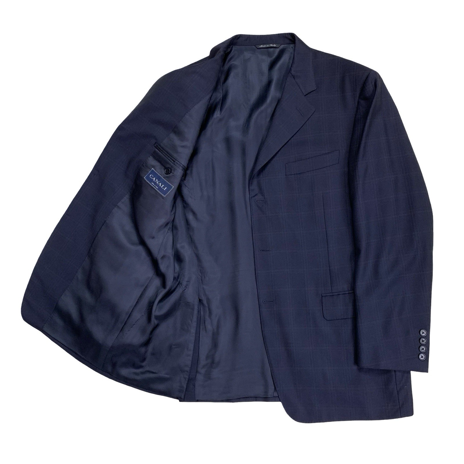 Mens 44 R Canali Blue Label ” Classic Cut ” Navy Blue Windowpane Plaid Suit