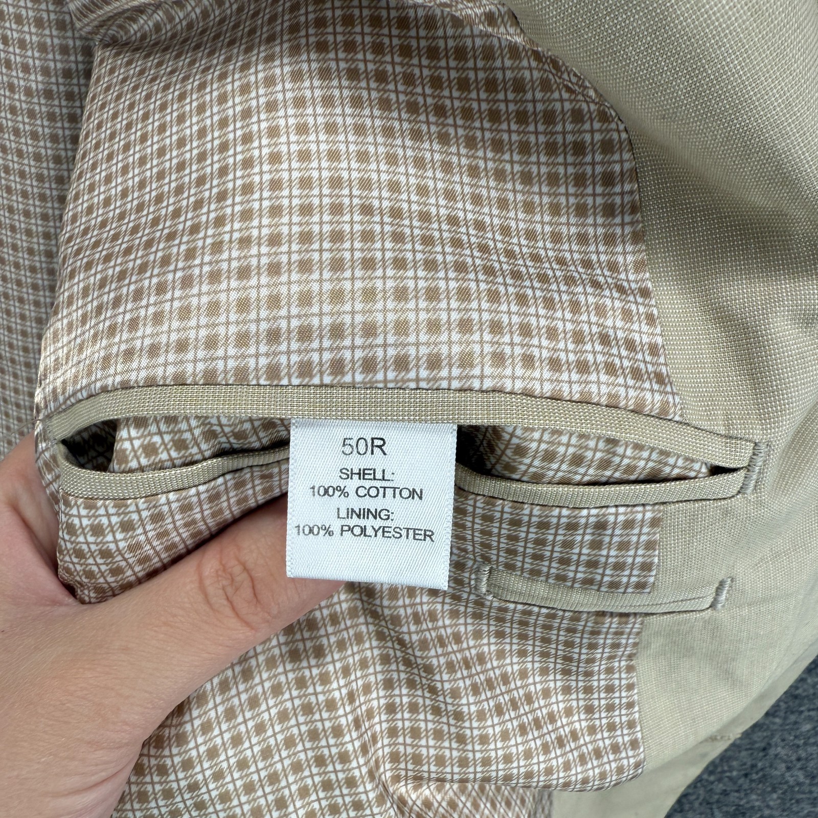 Saddlebred Blazer Men 50 Beige Button Up Collared Long Sleeve Lined Jacket