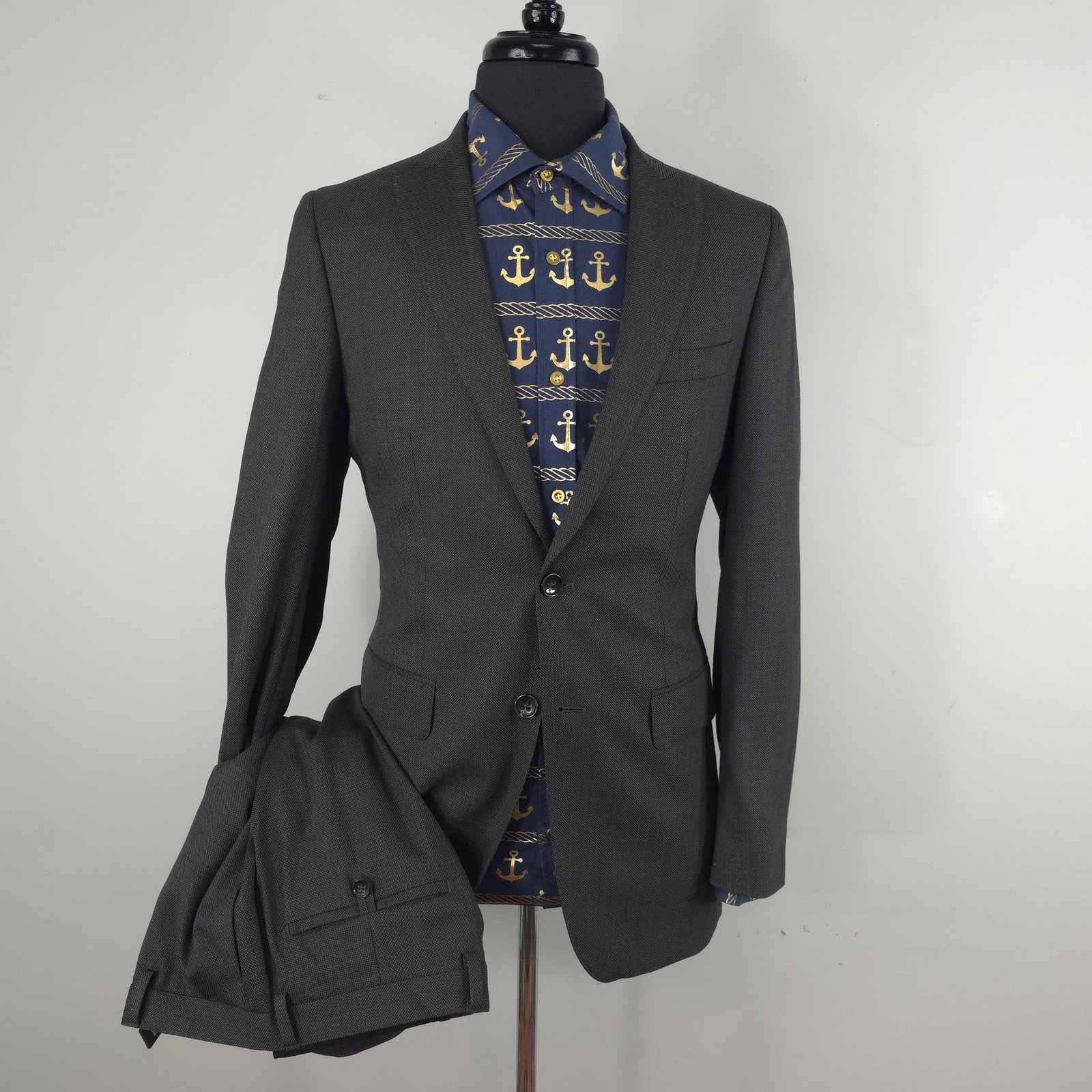 Banana Republic Suit Mens 38R 34×32 Brown Geometric 2 Piece Wool Slim Fit