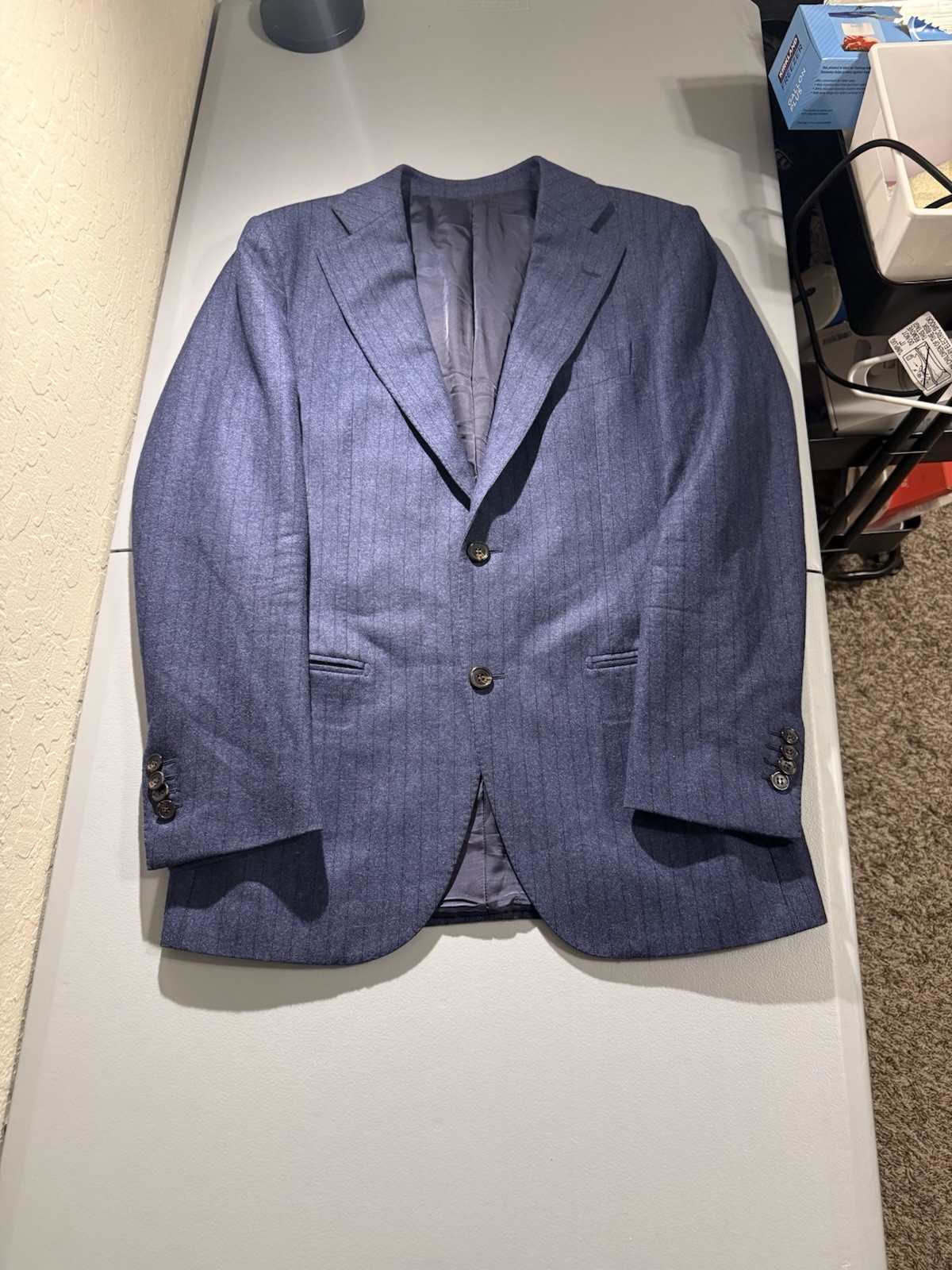 SuiteSupply Blazer Men’s 48R Navy Stripe Wool Jacket Coat Vitale Barberis