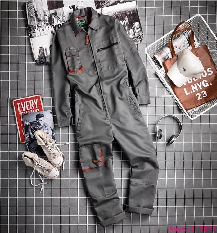 Long Sleeve Jumpsuit Mens Japanese Retro Cargo Loose Fit Casual Romper Suits