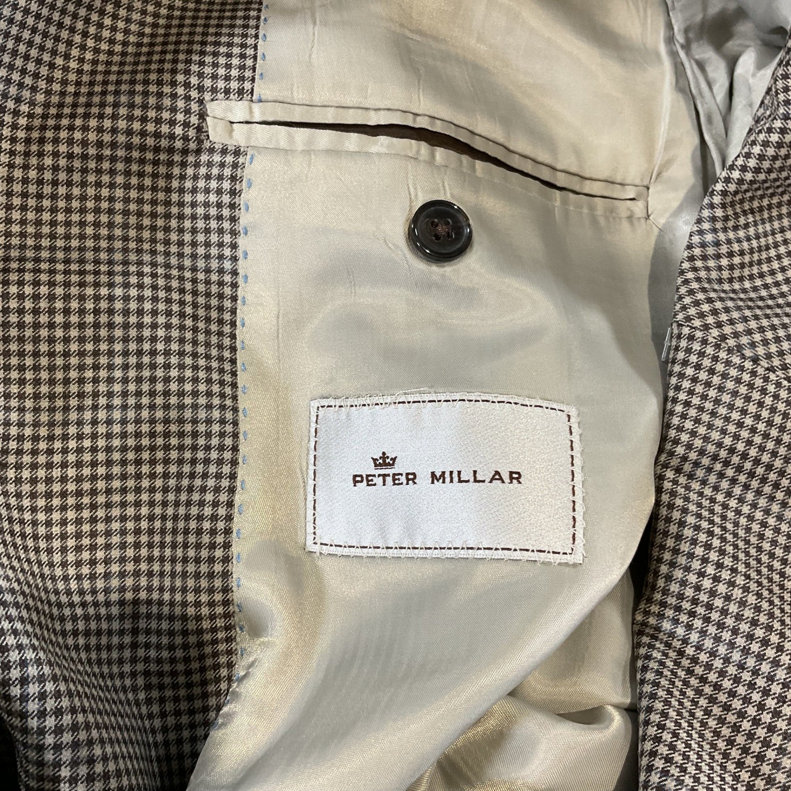 Peter Millar 48R Sport Coat Blazer 100% Wool Brown Houndstooth Two Button Mens