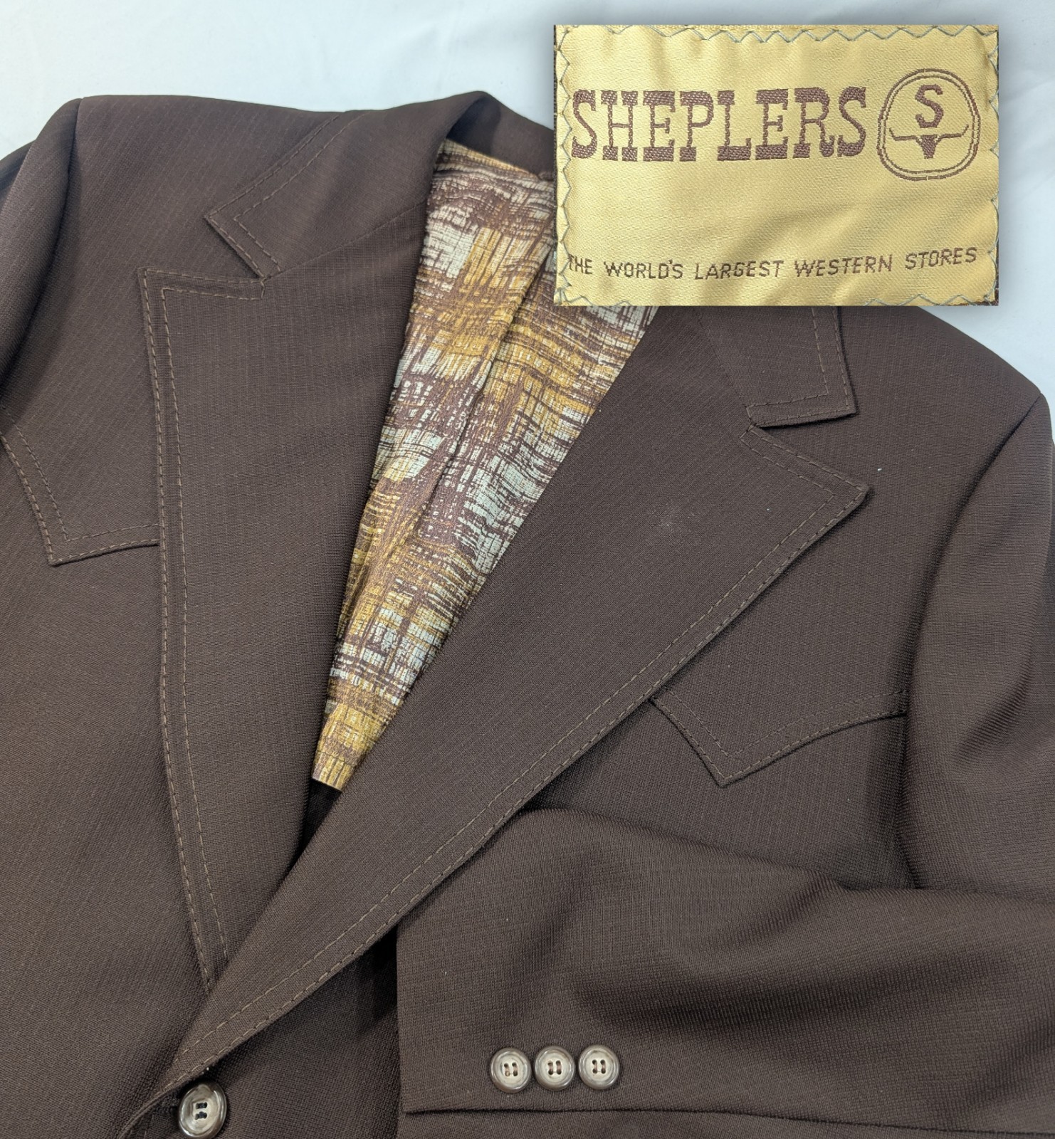 Sheplers Western Cut Sports Jacket Blazer Suit Coat Brown Yokes 44R 46″ Chest