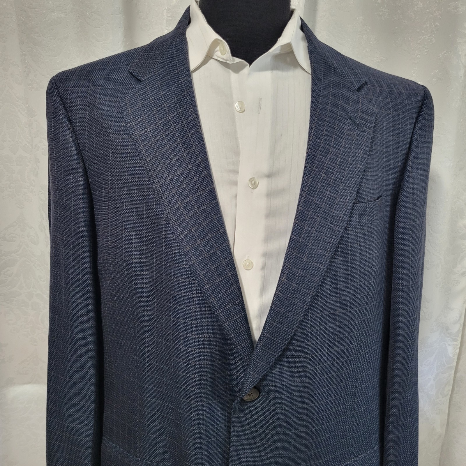 Hart Schaffner USA Blazer Mens Gold Trumpeter Blue Gray Check Sport Coat Sz 42L