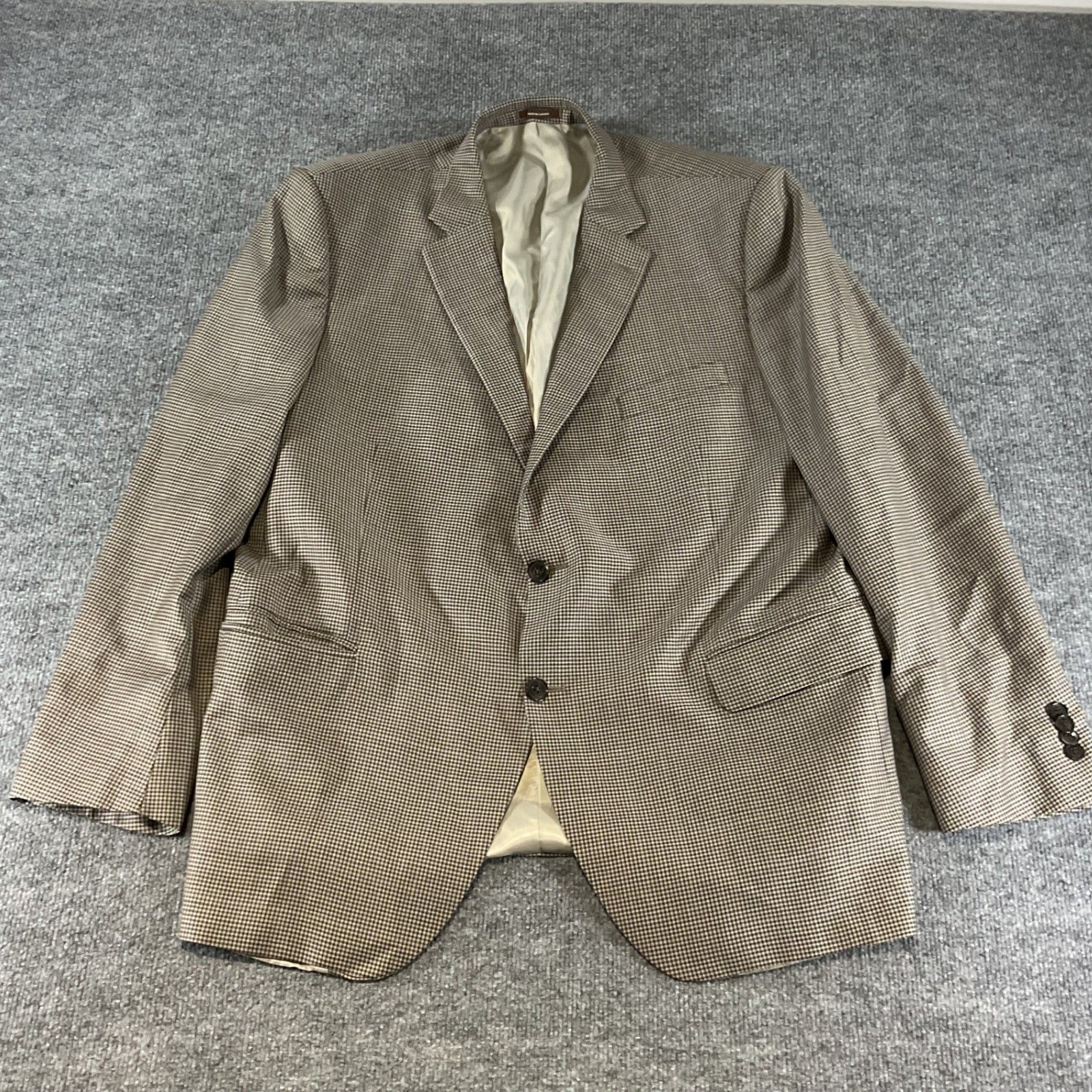Peter Millar 48R Sport Coat Blazer 100% Wool Brown Houndstooth Two Button Mens