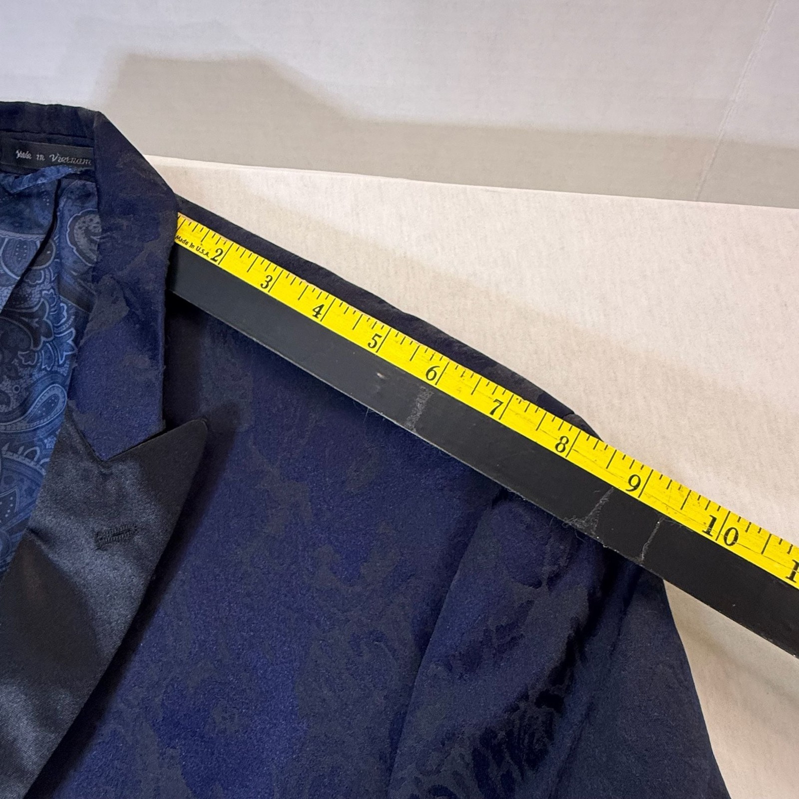 Van Heusen Studio Navy Blue Floral Jacquard Tuxedo Blazer with Satin Lapels
