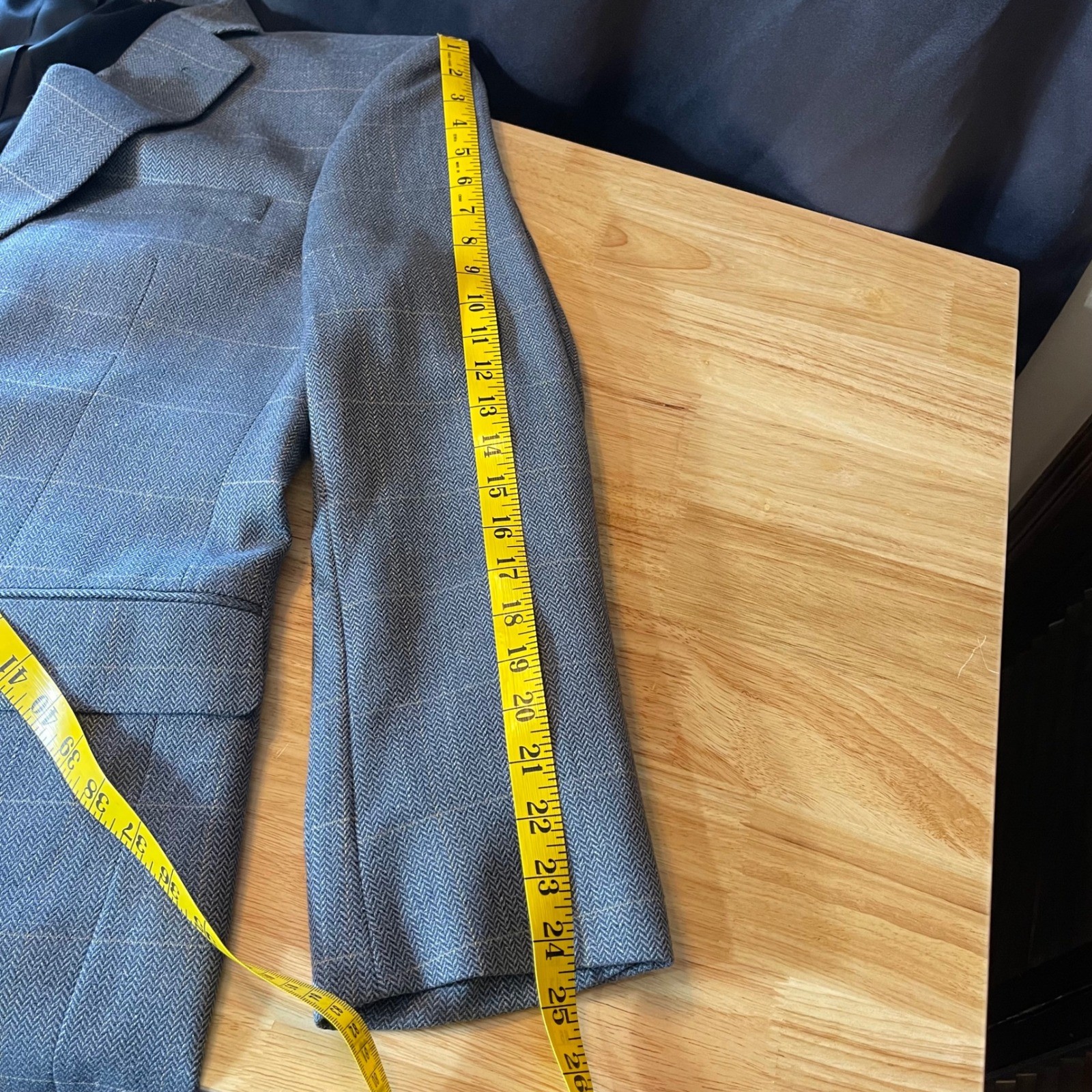 Jos A Bank Silk Wool Linen Blue Herringbone Windowpane Blazer Sport Coat 43R