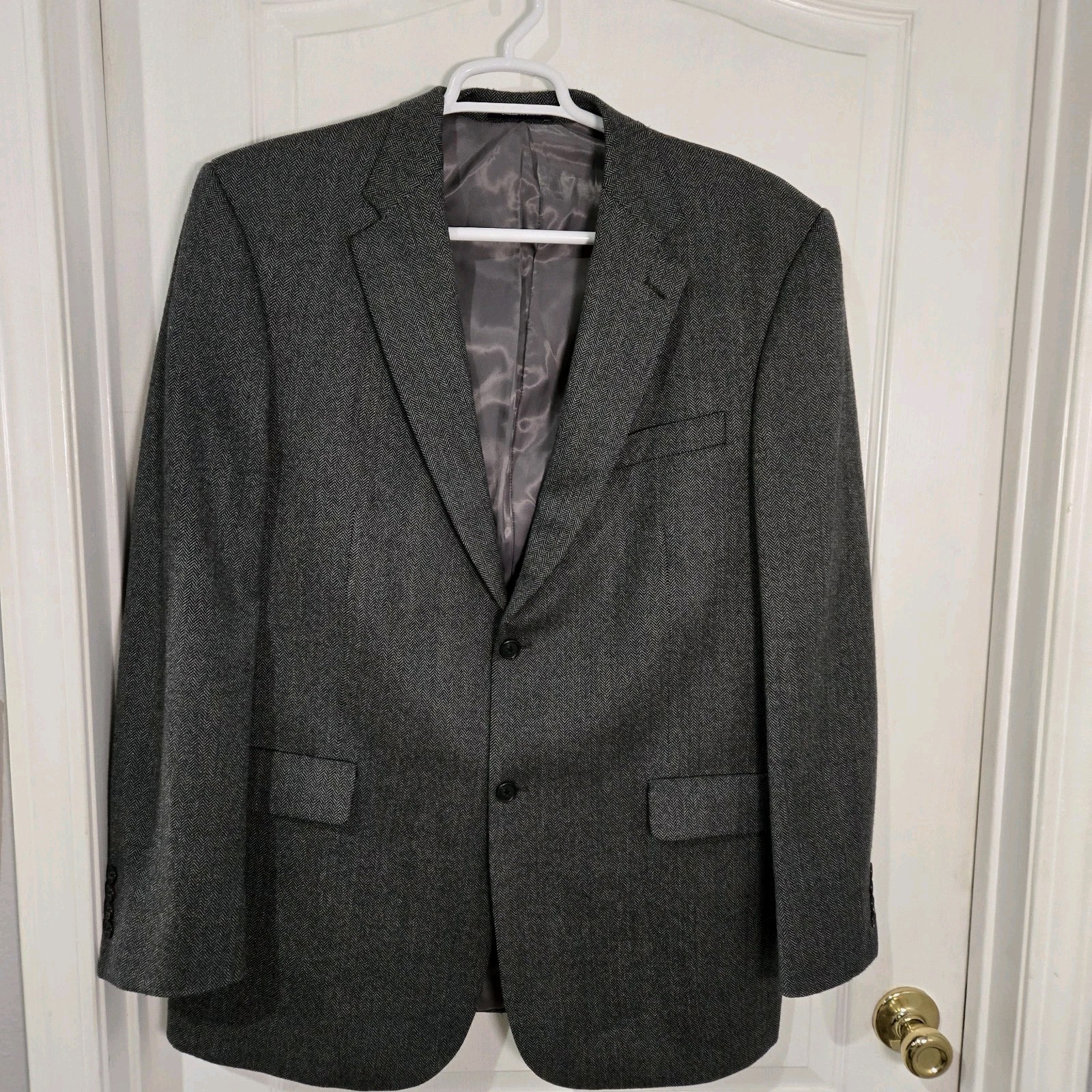 Mens 44L Gray Wool Blazer Jacket Herringbone Roundtree And York For Dillard’s