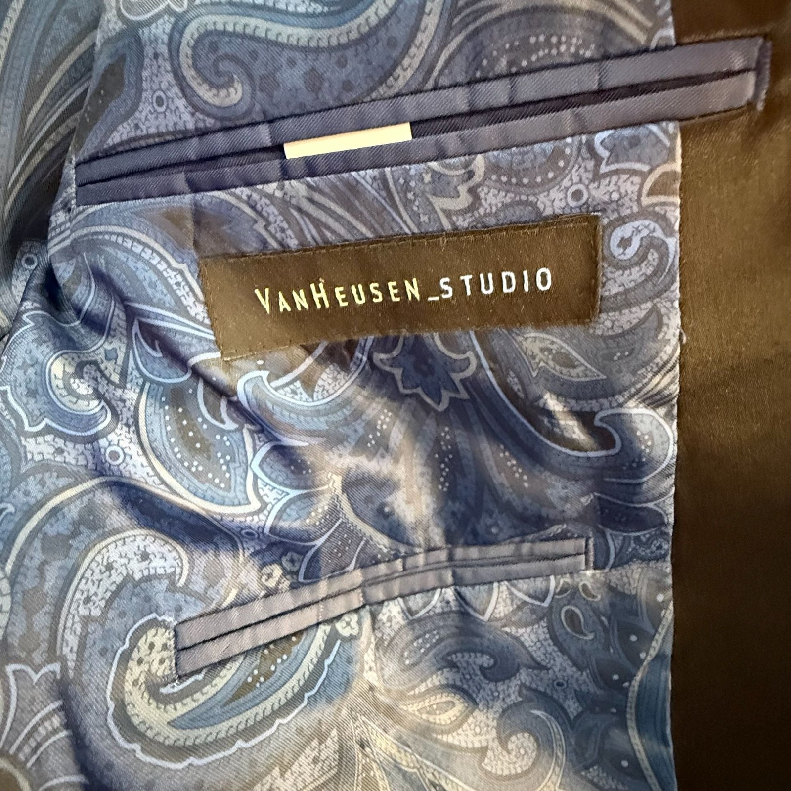 Van Heusen Studio Navy Blue Floral Jacquard Tuxedo Blazer with Satin Lapels