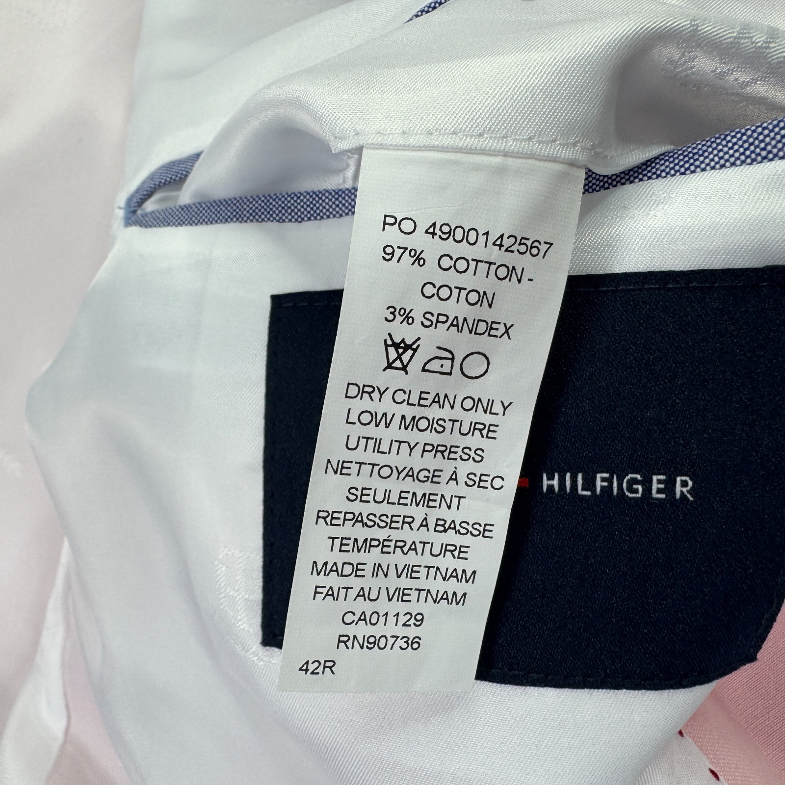 Tommy Hilfiger Mens TH Flex Modern Fit Chambray Suit Jacket Light Pink 42R