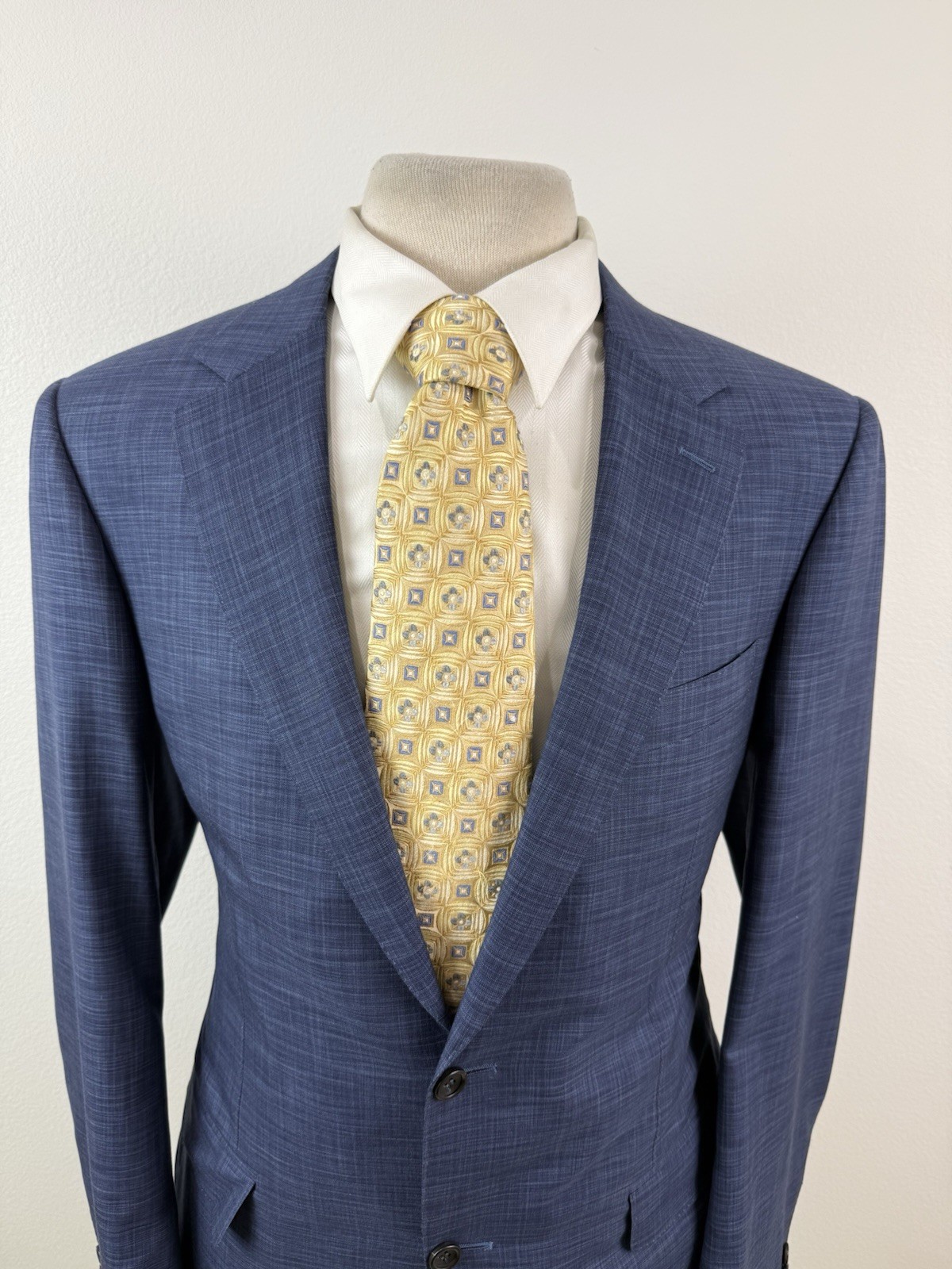 Canali Exclusive Men’s Blue Check Super 150 Wool Silk Suit Sz 44 L Pants 38 X 34