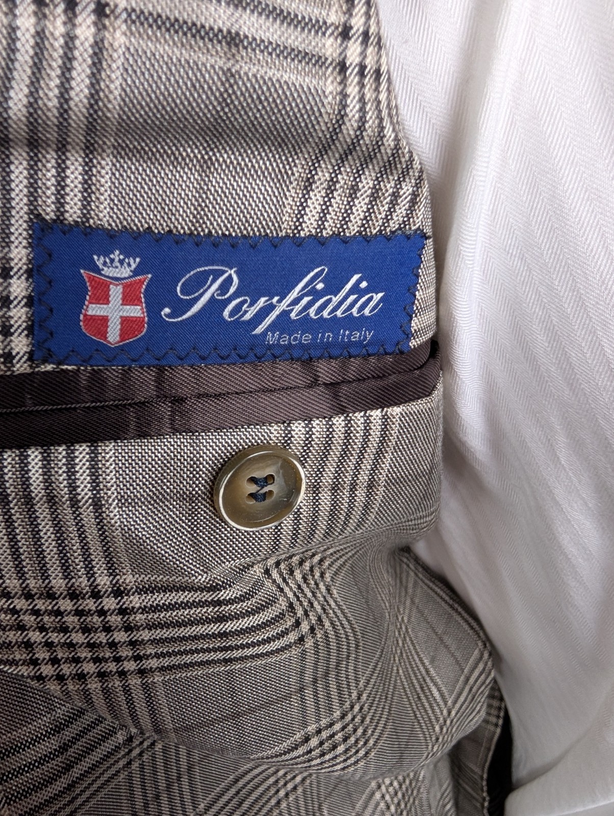 PORFIDIA Sport Coat Wool Silk Check Dual Vent Sz 50R IT 40R US Made in Italy