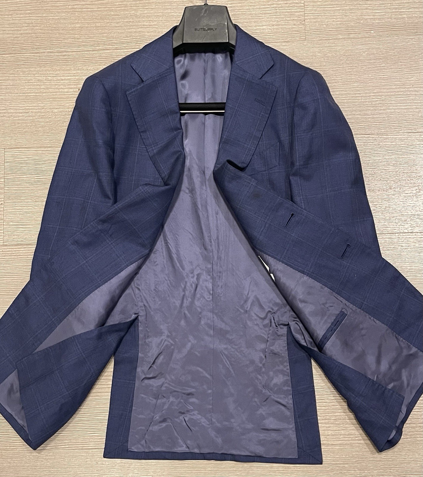 SUITSUPPLY E.Thomas LaSpalla Wool Silk Linen Blue Slim Suit 36R Pants 32×30