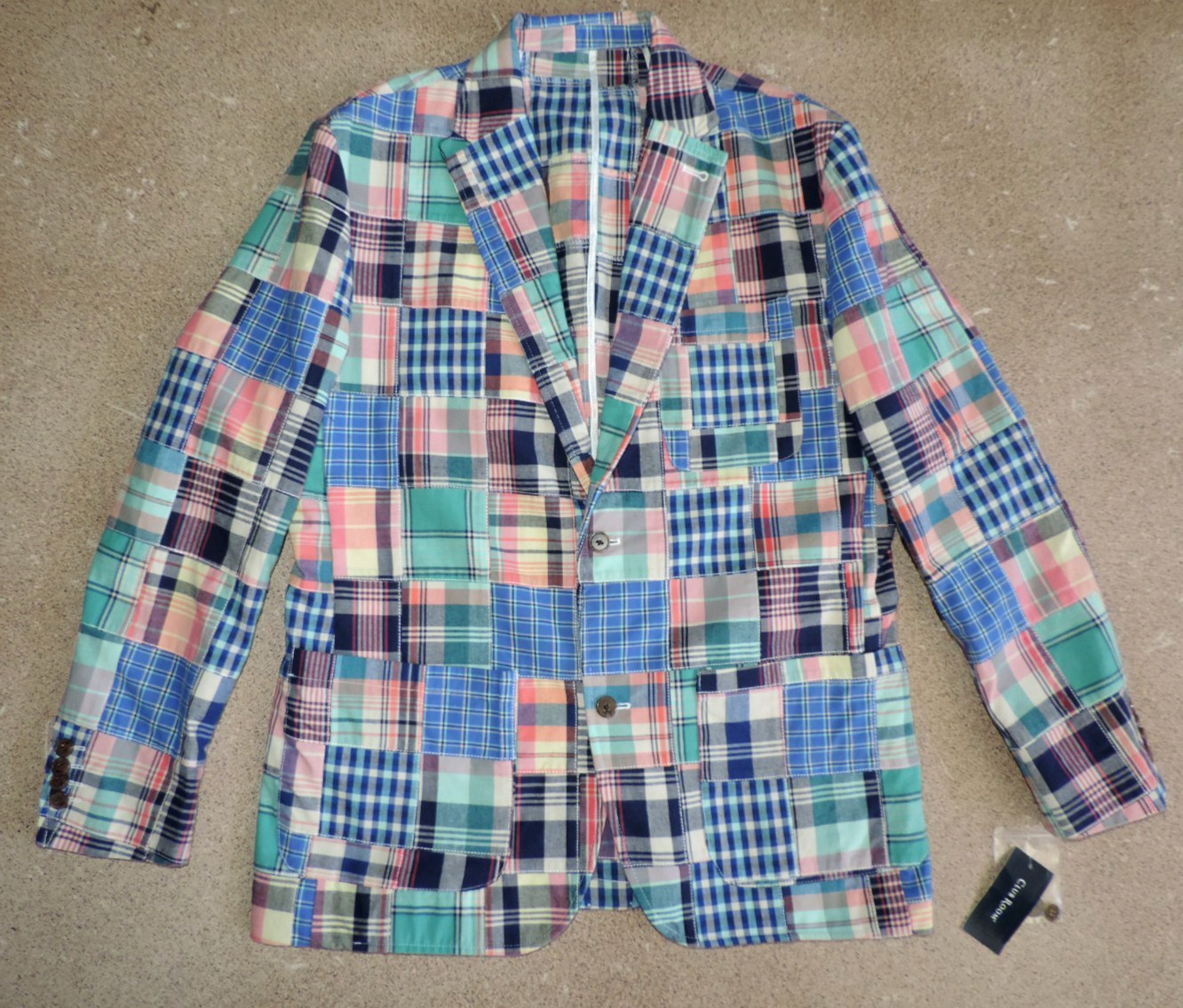 Mens NWT Club Room Plaid Madras Patchwork blazer suit jacket sz M Preppy y2k